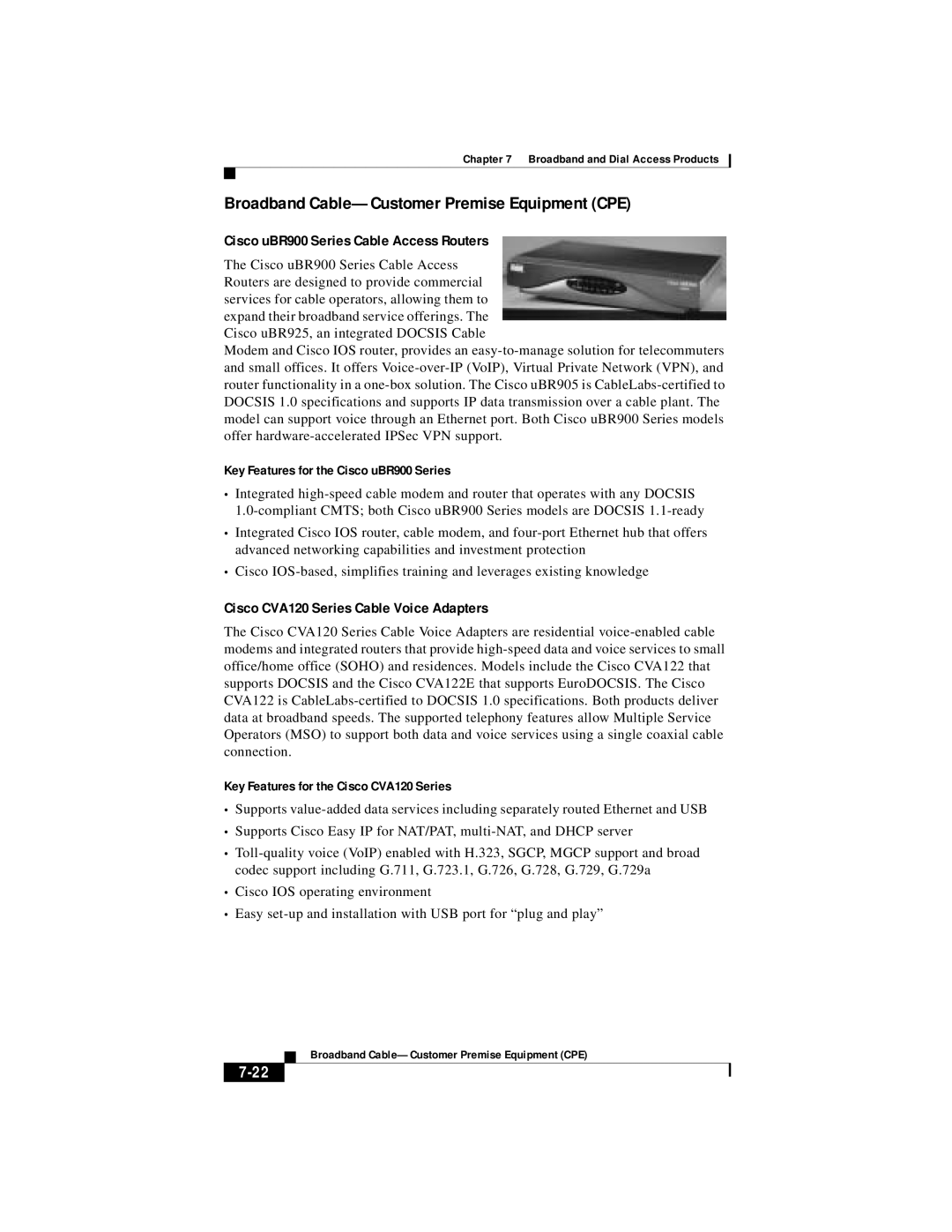 Cisco Systems DOC 785983 manual Broadband Cable-Customer Premise Equipment CPE, Cisco uBR900 Series Cable Access Routers 