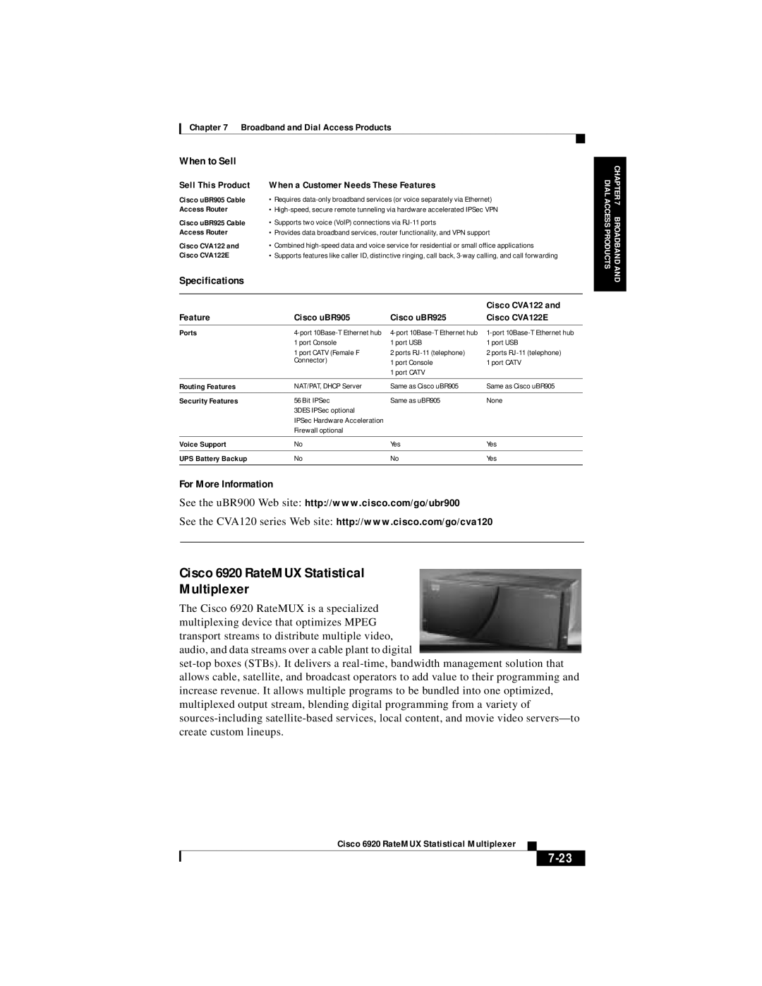 Cisco Systems DOC 785983 manual Cisco 6920 RateMUX Statistical Multiplexer, Cisco CVA122 