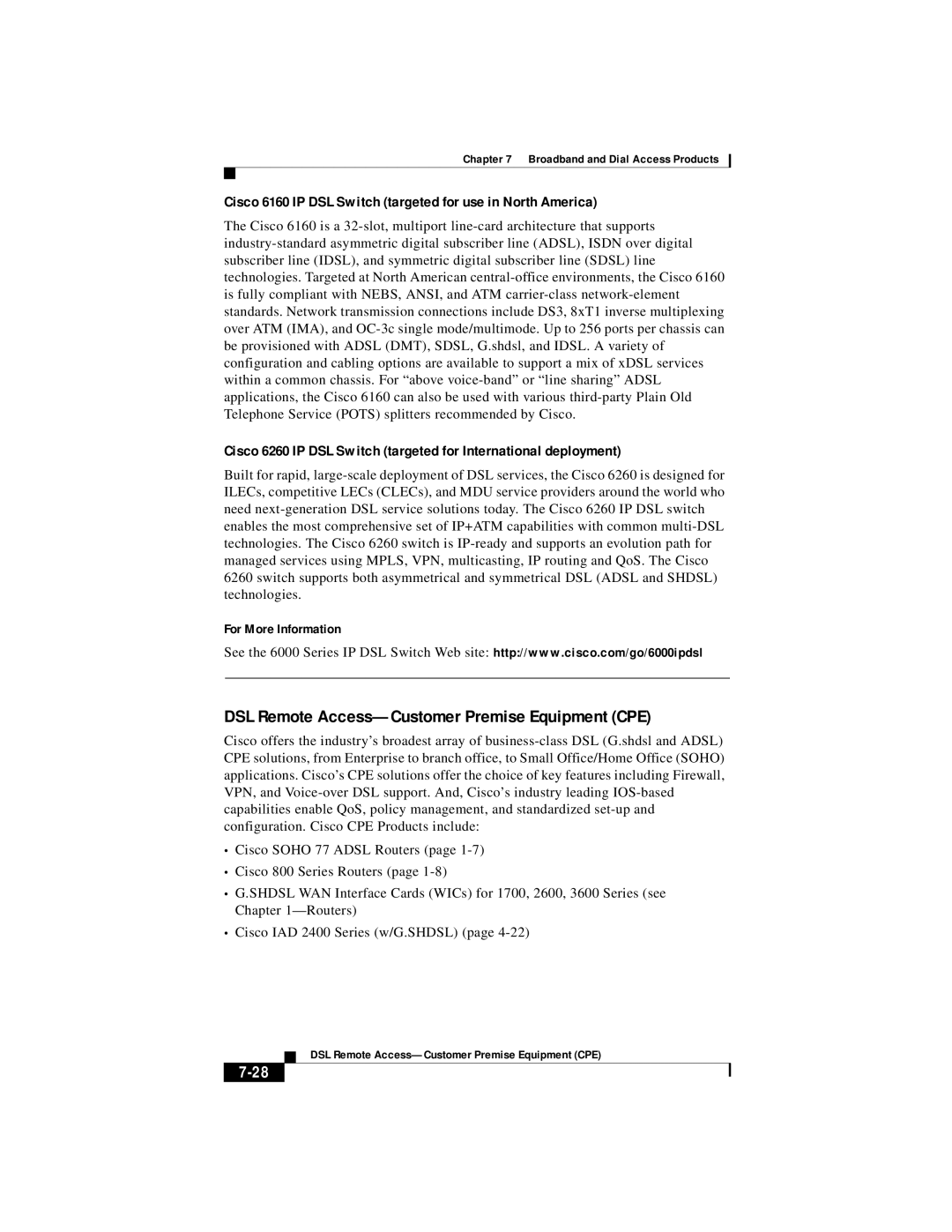 Cisco Systems DOC 785983 manual DSL Remote Access-Customer Premise Equipment CPE 