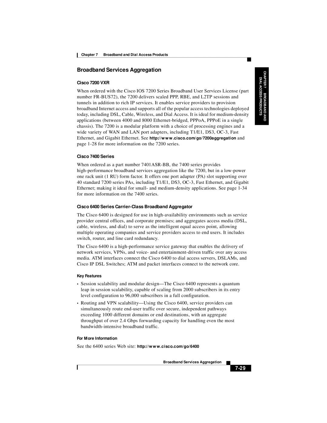 Cisco Systems DOC 785983 manual Broadband Services Aggregation, Cisco 7200 VXR Cisco 7400 Series 