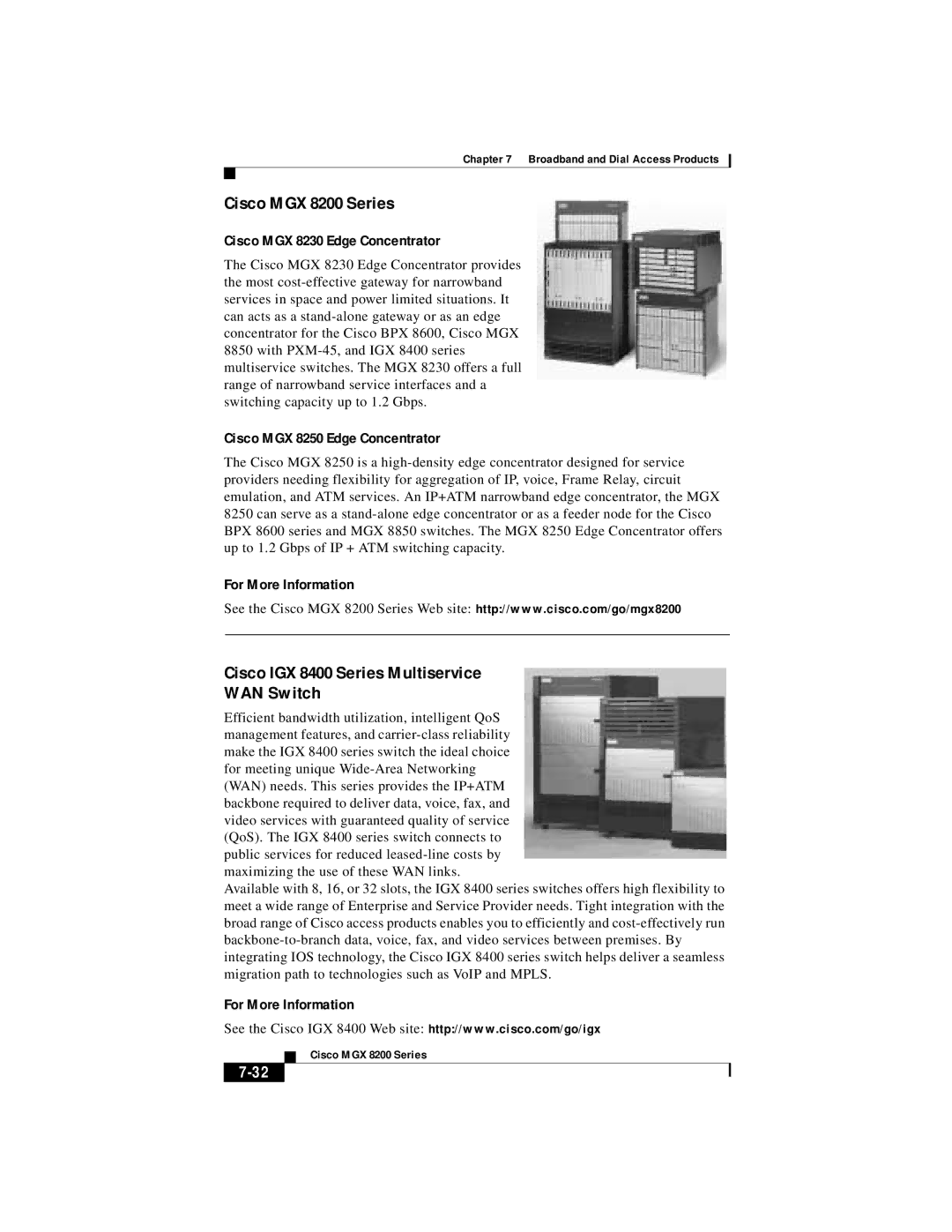 Cisco Systems DOC 785983 manual Cisco MGX 8200 Series, Cisco IGX 8400 Series Multiservice WAN Switch 