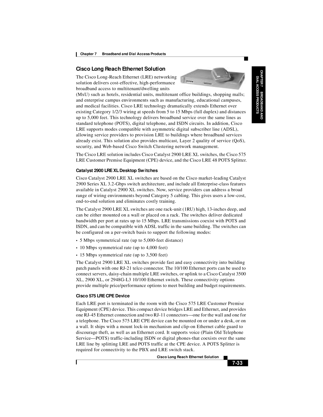 Cisco Systems DOC 785983 manual Cisco Long Reach Ethernet Solution, Catalyst 2900 LRE XL Desktop Switches 