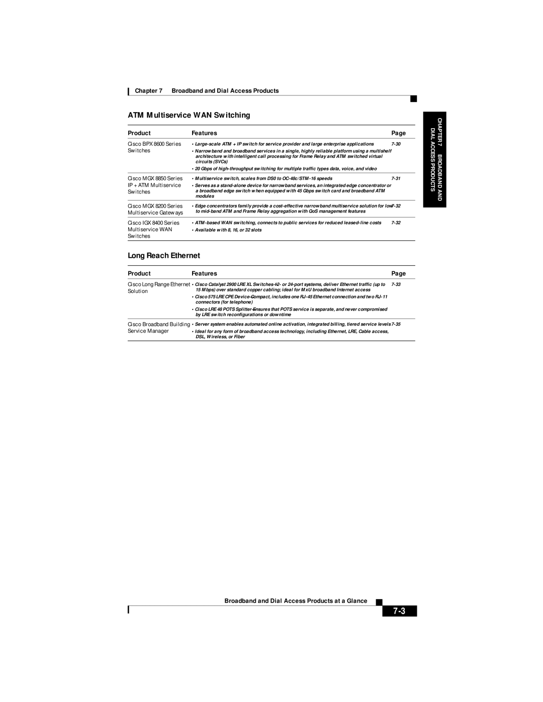 Cisco Systems DOC 785983 manual ATM Multiservice WAN Switching, Long Reach Ethernet, Broadband and Dial Access Products 