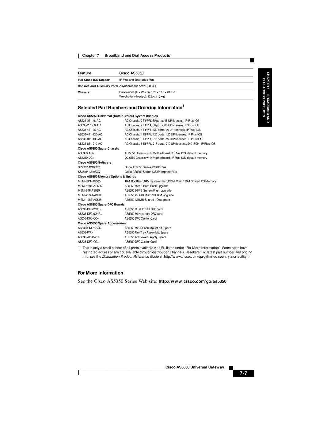 Cisco Systems DOC 785983 manual Selected Part Numbers and Ordering Information1, For More Information 