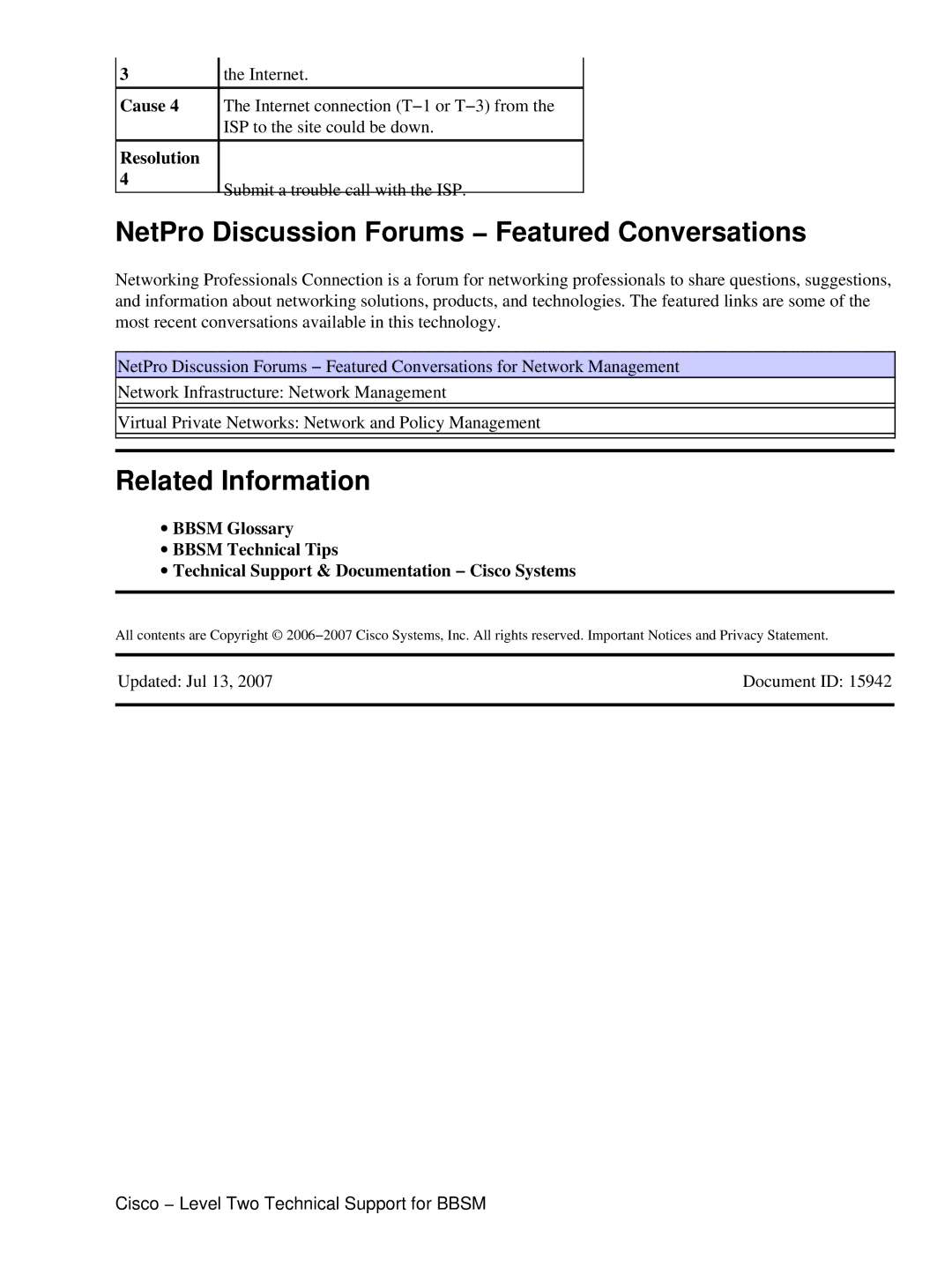 Cisco Systems Document ID: 15942 manual NetPro Discussion Forums − Featured Conversations, Related Information 