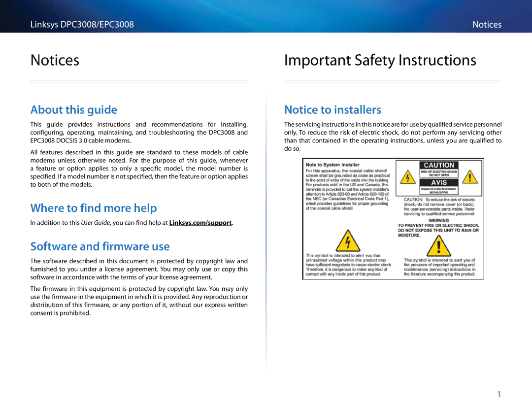 Cisco Systems DPC3008CC Important Safety Instructions, About this guide, Where to find more help Software and firmware use 