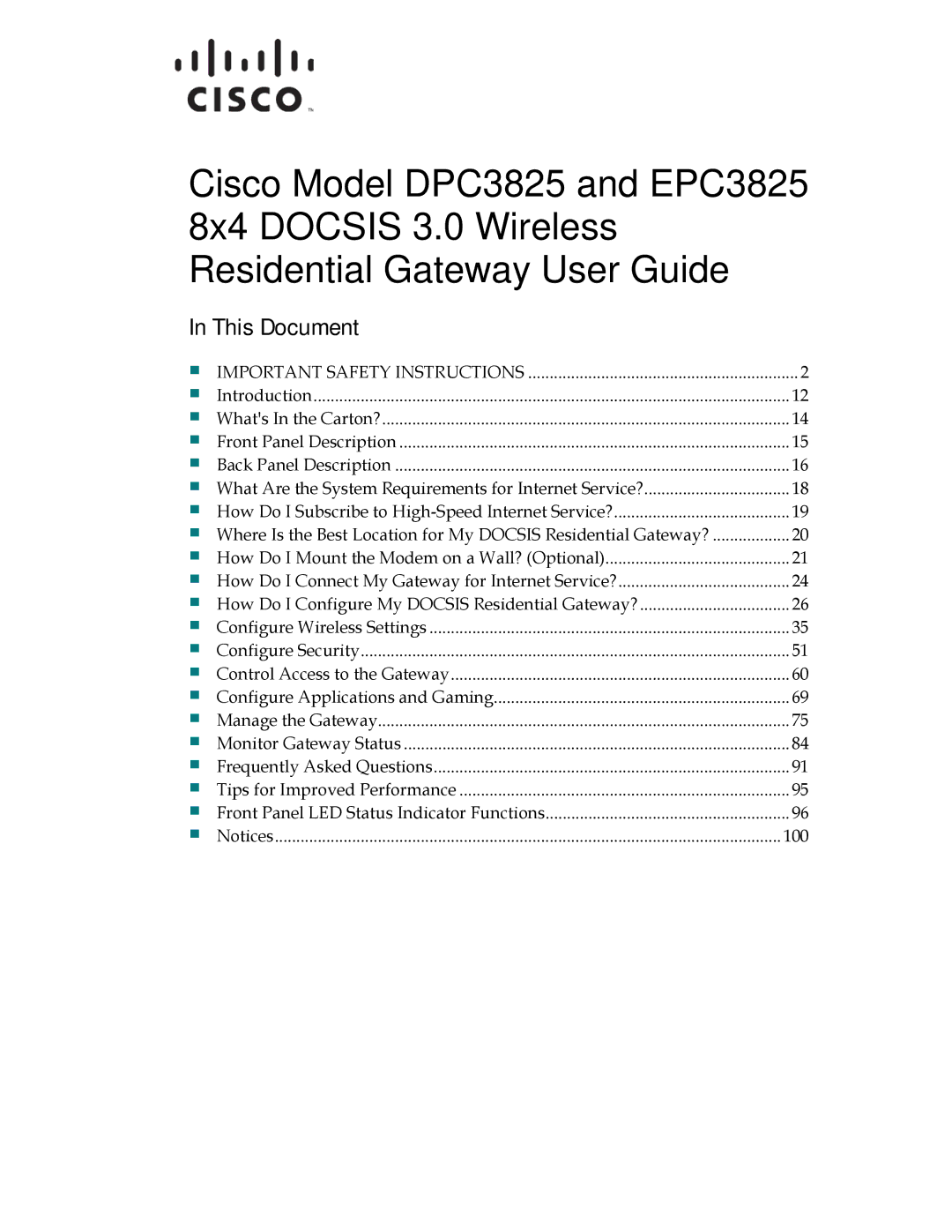 Cisco Systems EPC3825, DPC3825, 4034441, 4034138 important safety instructions This Document, Important Safety Instructions 