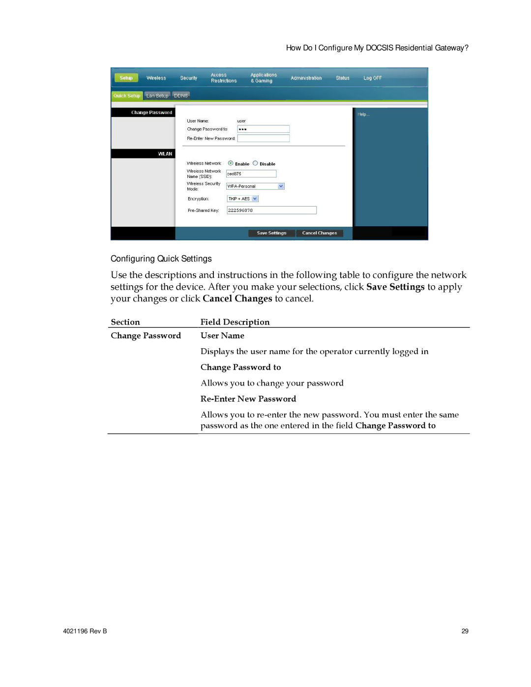 Cisco Systems EPC3825, DPC3825, 4034441, 4034138 important safety instructions Configuring Quick Settings 