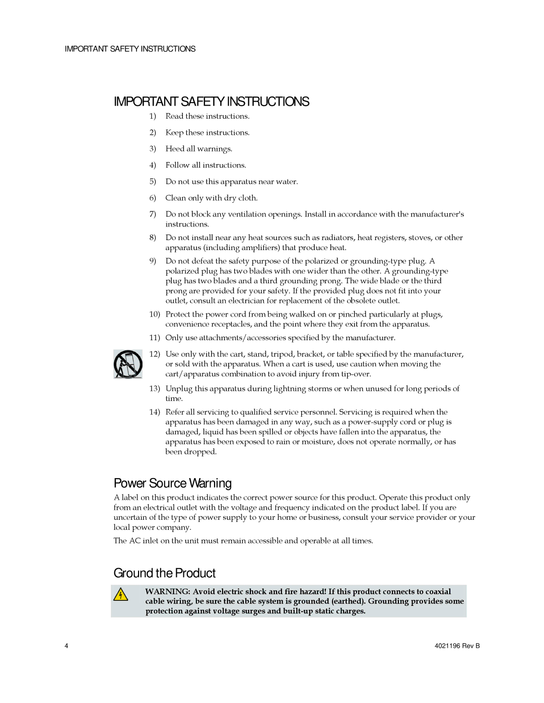 Cisco Systems DPC3825, EPC3825, 4034441, 4034138 important safety instructions Power Source Warning, Ground the Product 