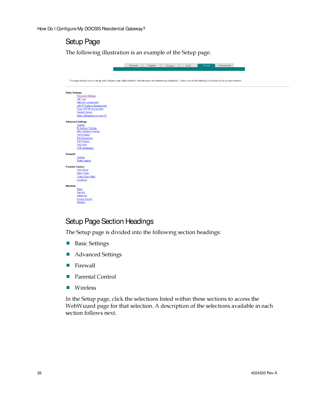 Cisco Systems DPC/EPC2325 DOCSIS important safety instructions Setup Page Section Headings 