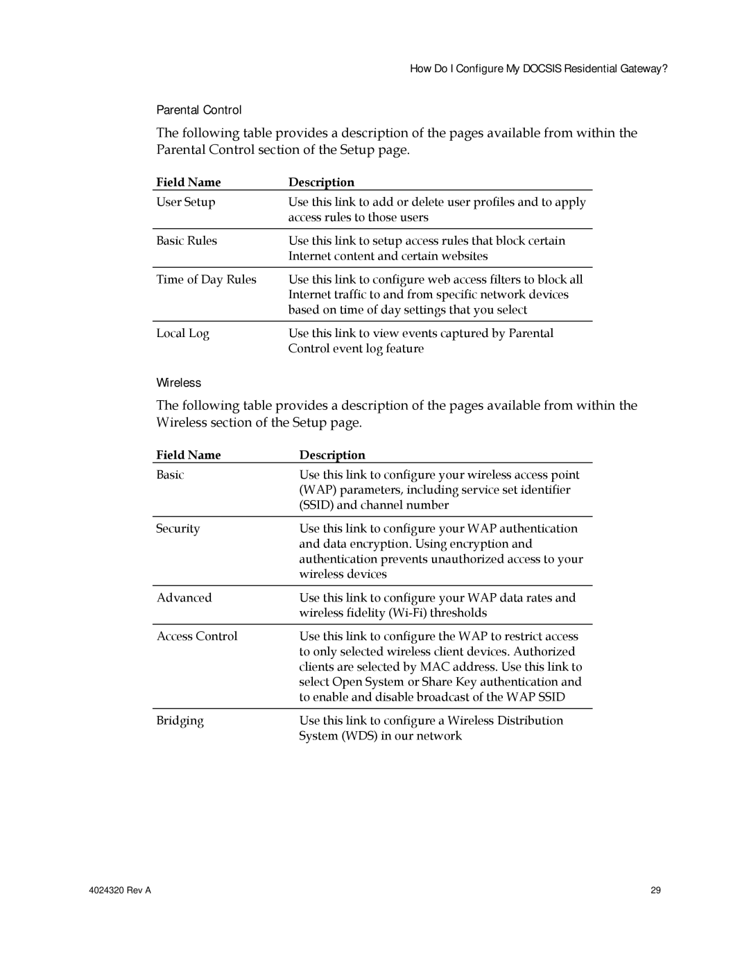 Cisco Systems DPC/EPC2325 DOCSIS important safety instructions Parental Control, Wireless 