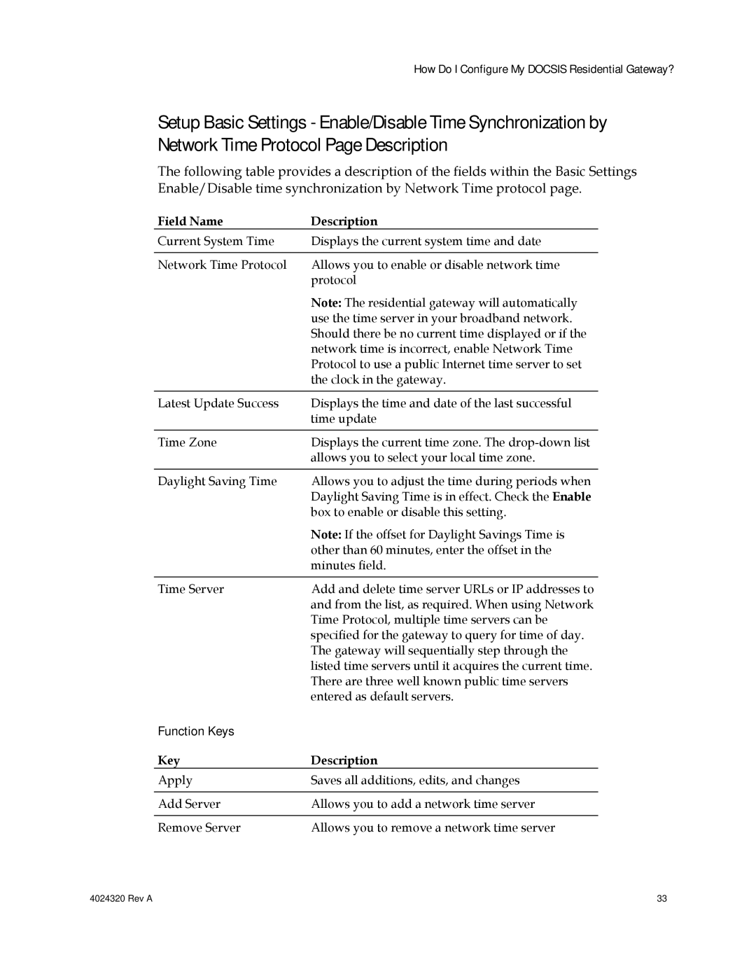 Cisco Systems DPC/EPC2325 DOCSIS important safety instructions Function Keys, Key Description 