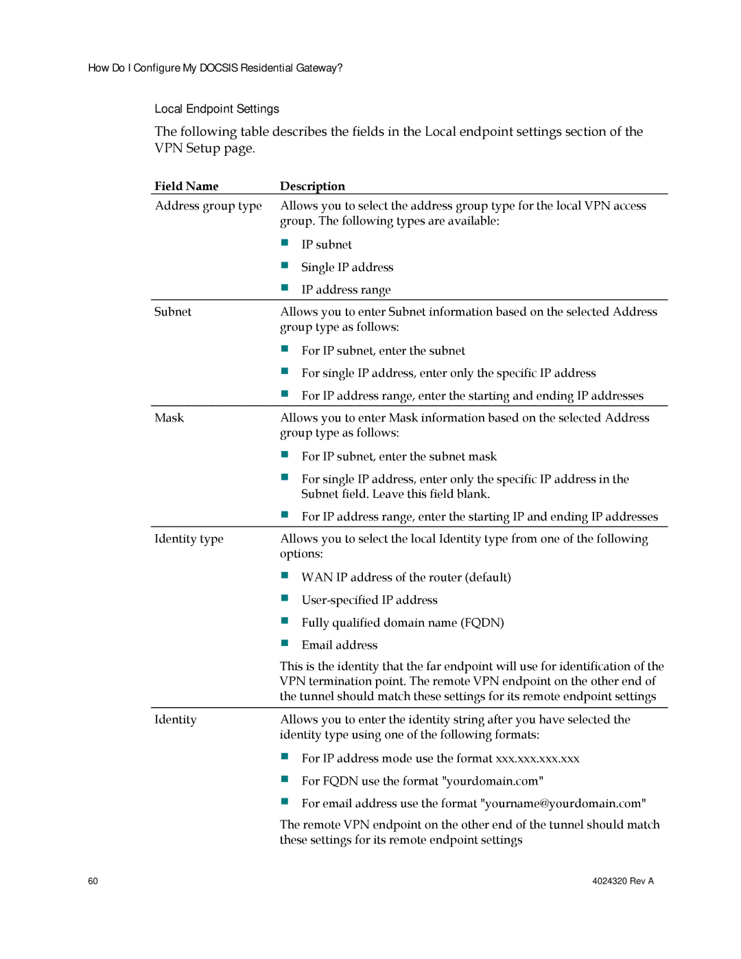 Cisco Systems DPC/EPC2325 DOCSIS important safety instructions Local Endpoint Settings 