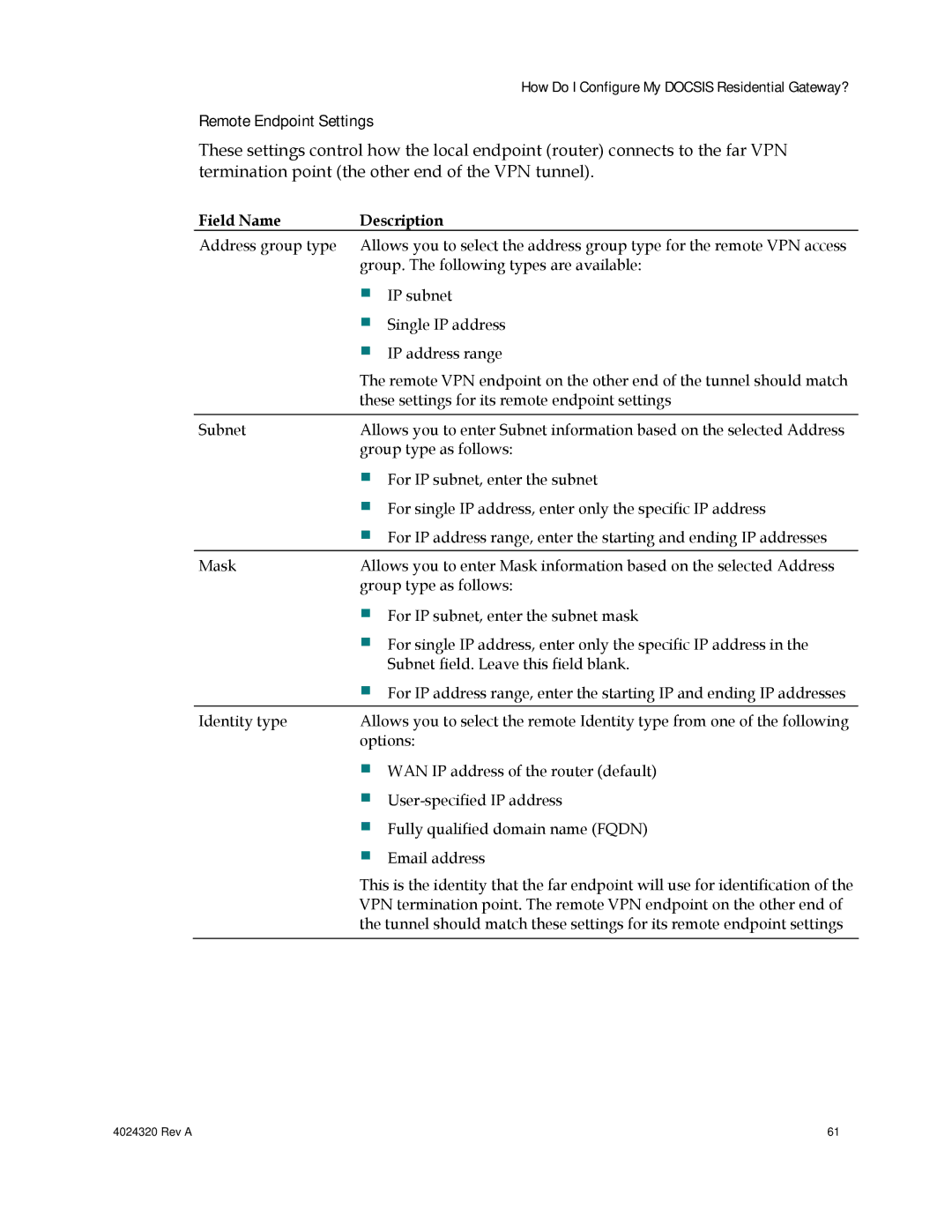 Cisco Systems DPC/EPC2325 DOCSIS important safety instructions Remote Endpoint Settings 