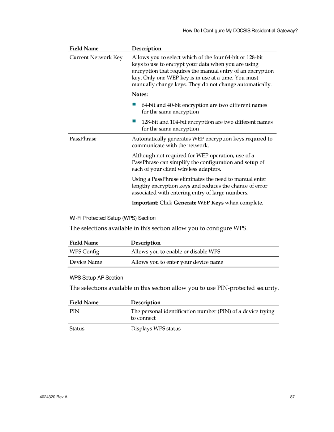 Cisco Systems DPC/EPC2325 DOCSIS important safety instructions Wi-Fi Protected Setup WPS Section, WPS Setup AP Section 