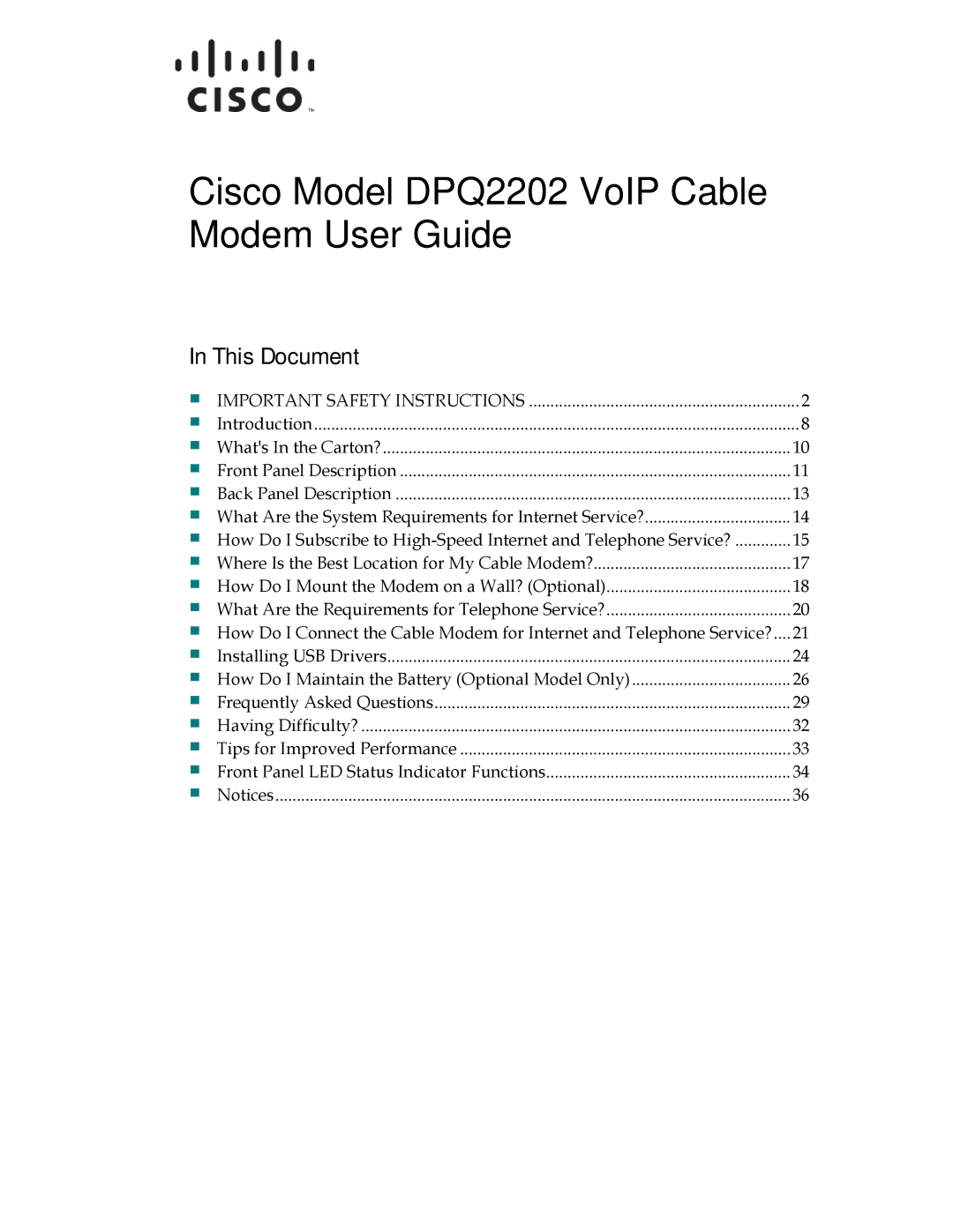 Cisco Systems important safety instructions Cisco Model DPQ2202 VoIP Cable Modem User Guide, This Document 