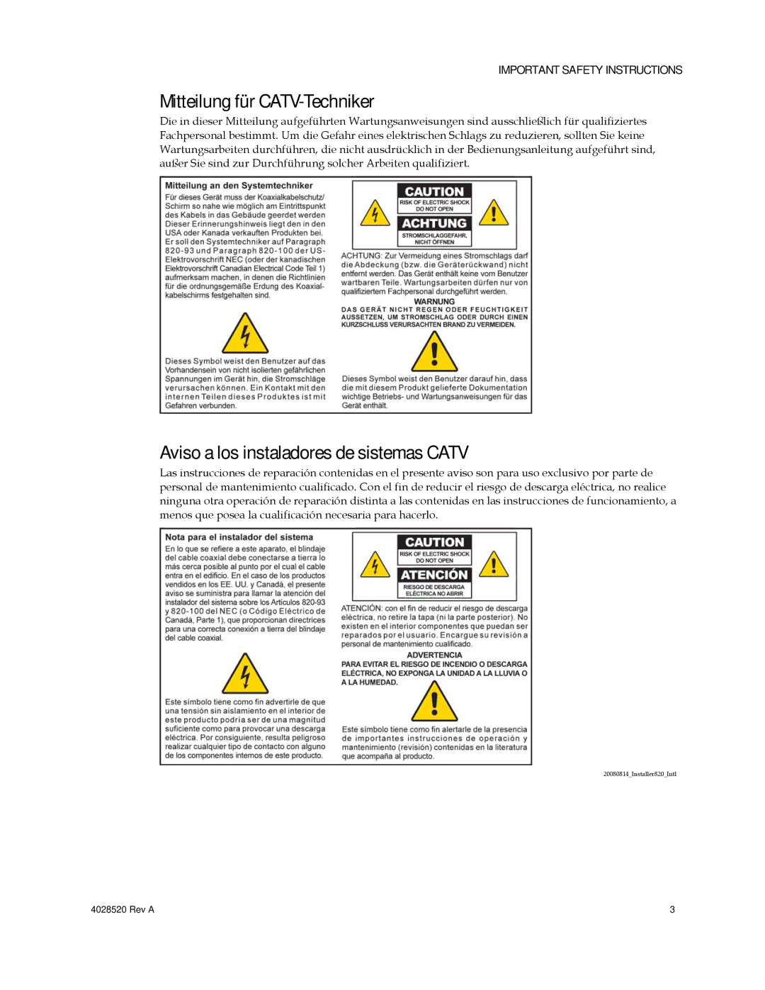 Cisco Systems DPQ2202 Mitteilung für CATV-Techniker, Aviso a los instaladores de sistemas Catv 