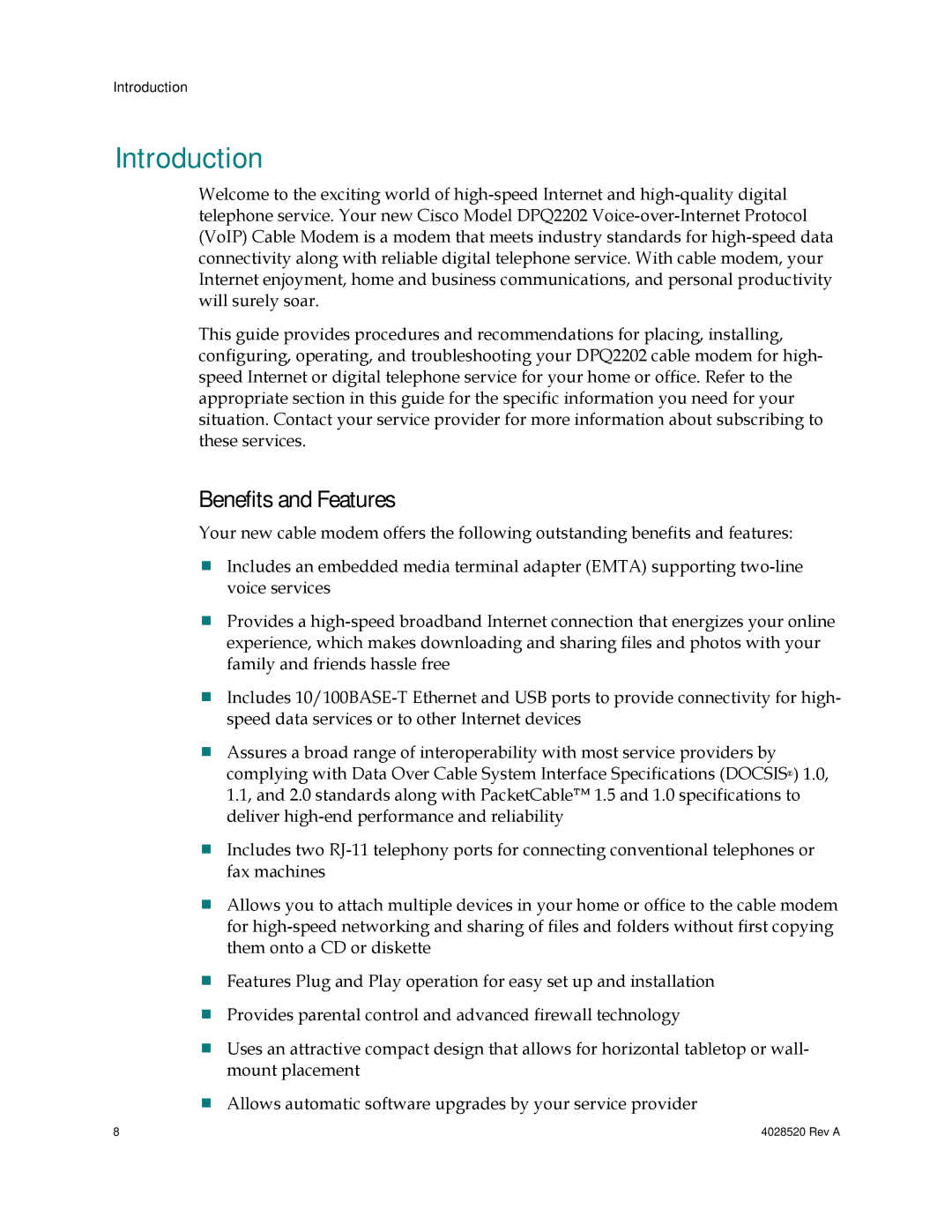 Cisco Systems DPQ2202 important safety instructions Introduction, Benefits and Features 