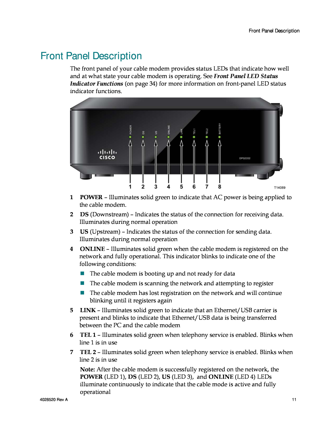 Cisco Systems DPQ2202 important safety instructions Front Panel Description 