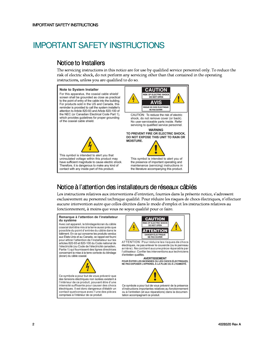 Cisco Systems DPQ2202 important safety instructions Important Safety Instructions, Notice to Installers 