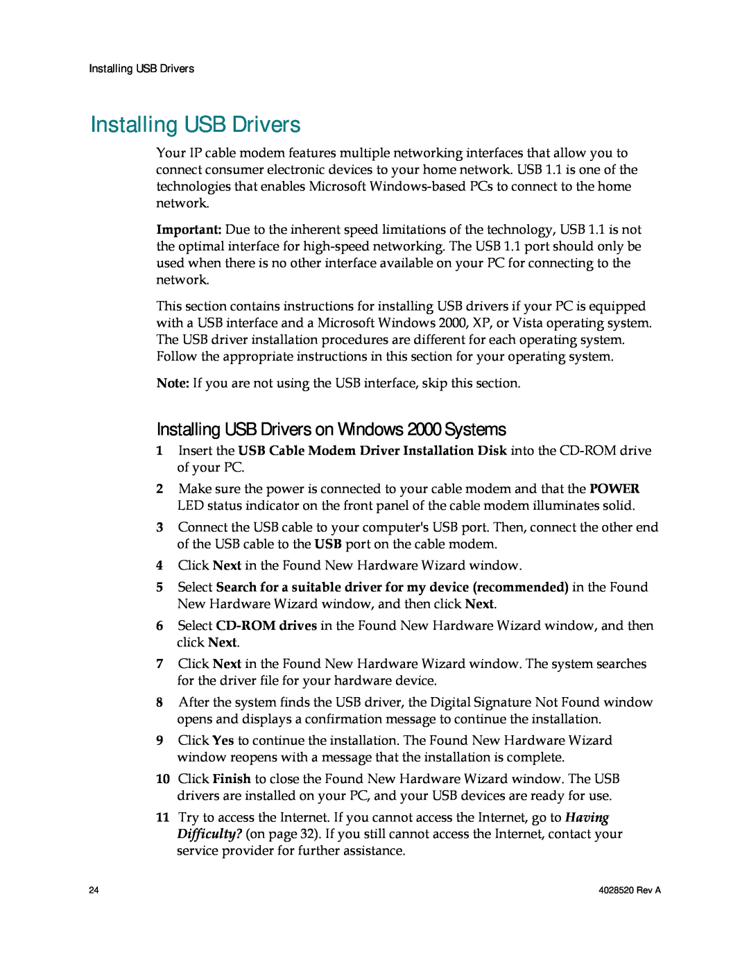Cisco Systems DPQ2202 important safety instructions Installing USB Drivers on Windows 2000 Systems 