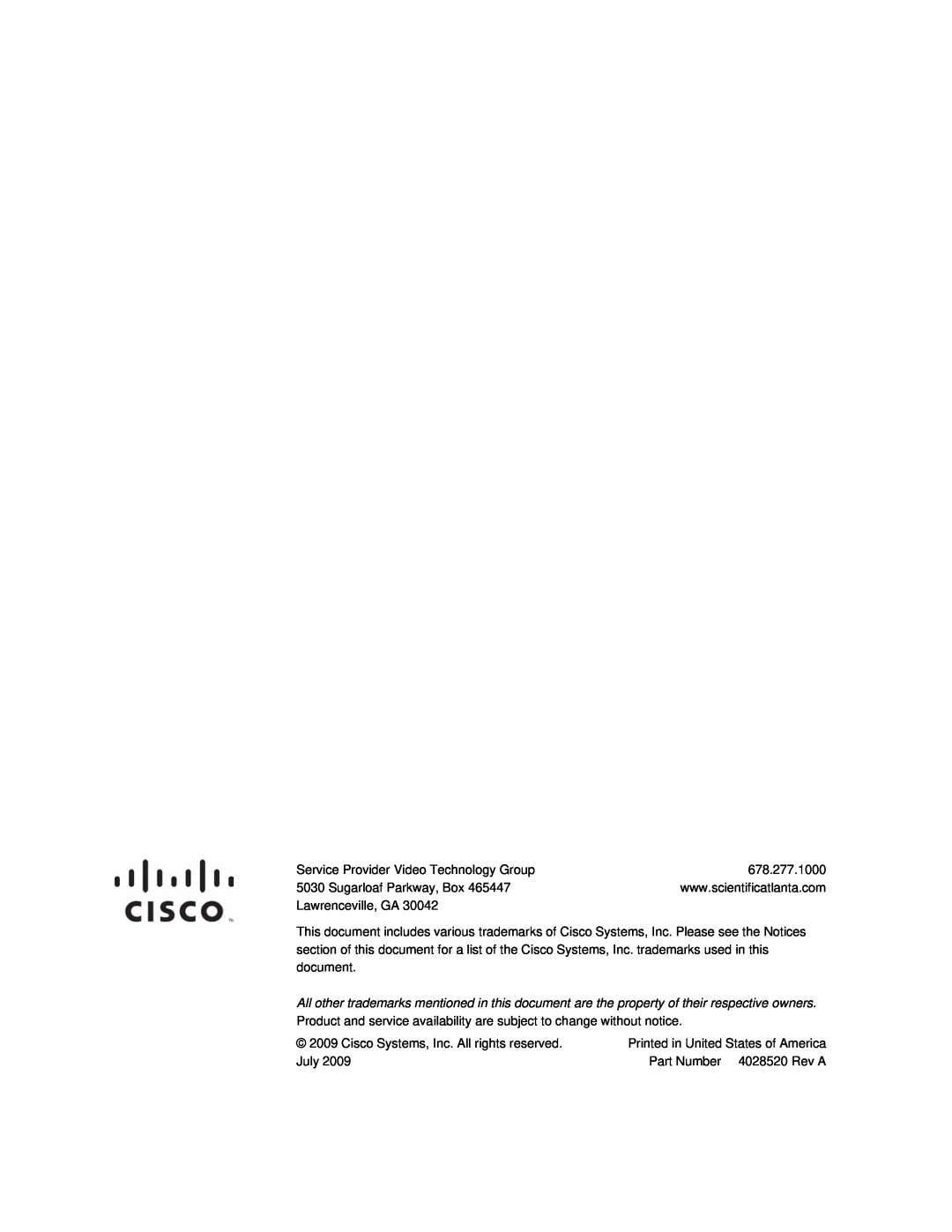 Cisco Systems DPQ2202 important safety instructions Service Provider Video Technology Group 