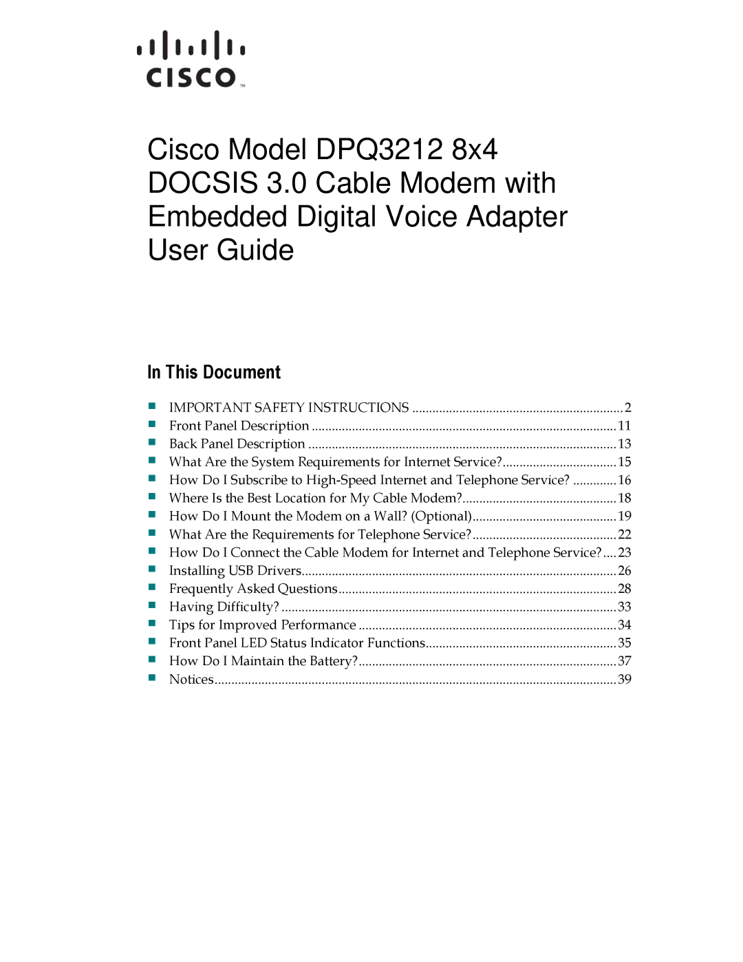 Cisco Systems DPQ3212 important safety instructions This Document, Important Safety Instructions 