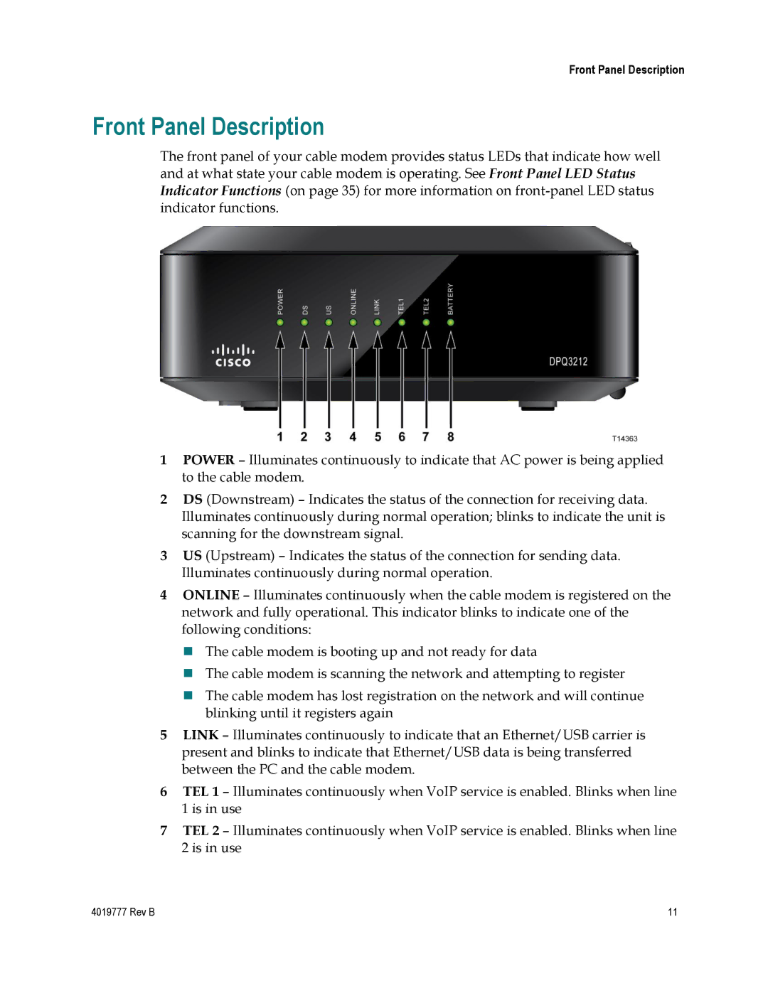 Cisco Systems DPQ3212 important safety instructions Front Panel Description 