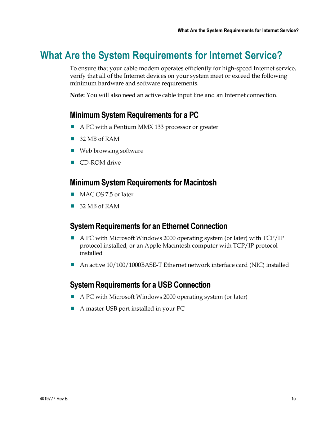 Cisco Systems DPQ3212 What Are the System Requirements for Internet Service?, Minimum System Requirements for a PC 