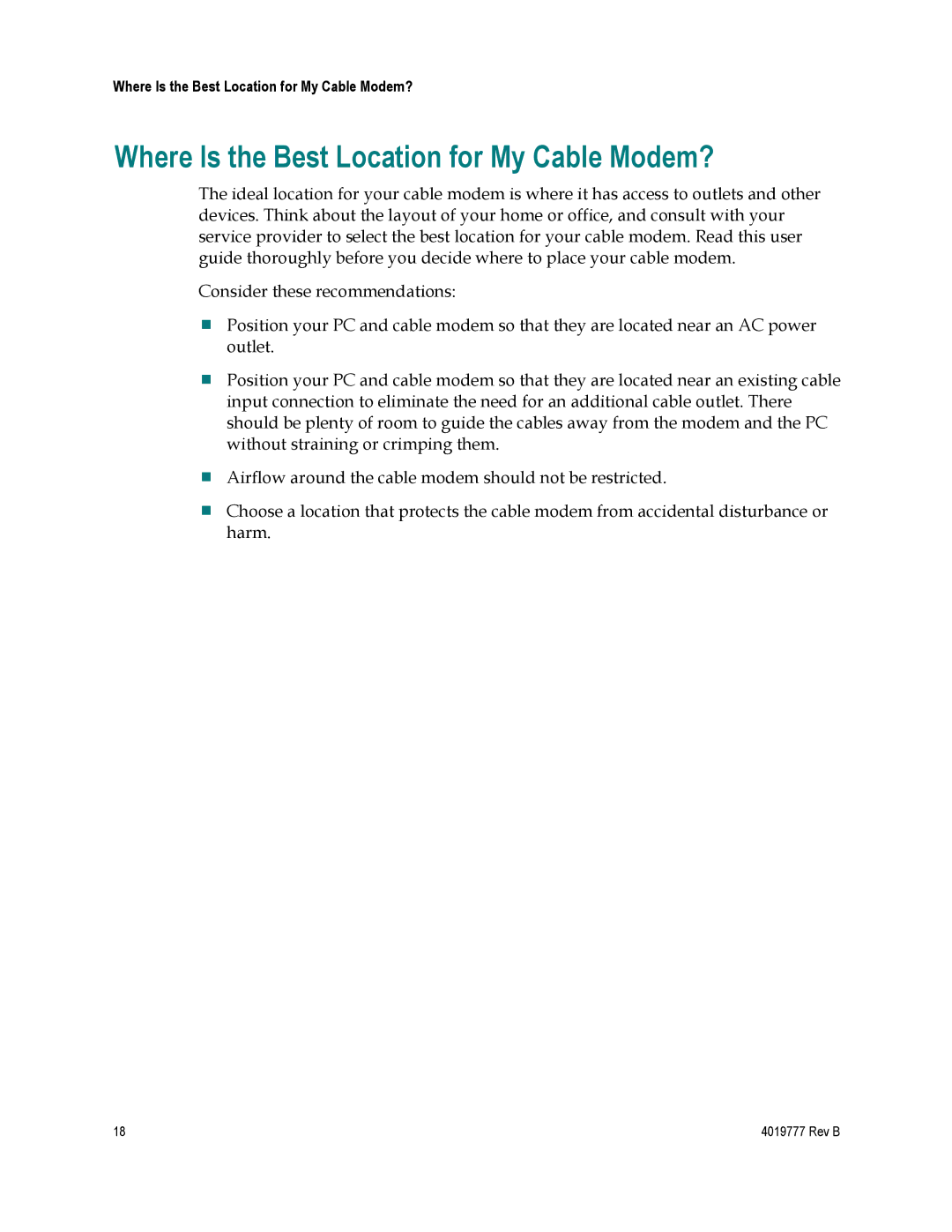 Cisco Systems DPQ3212 important safety instructions Where Is the Best Location for My Cable Modem? 