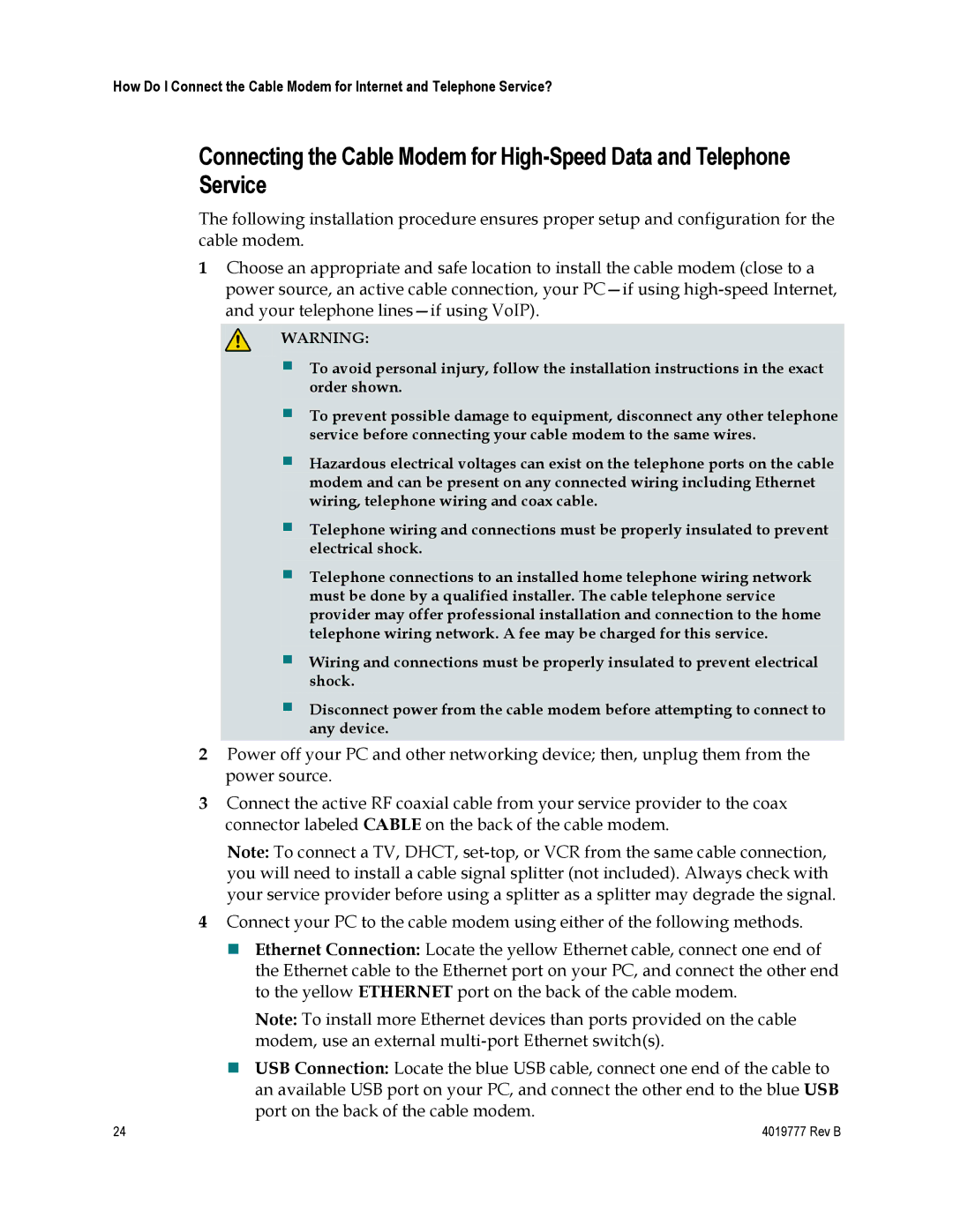 Cisco Systems DPQ3212 important safety instructions Port on the back of the cable modem 