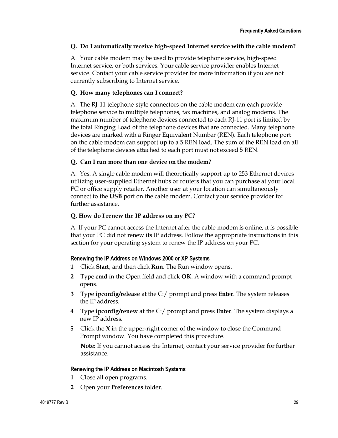 Cisco Systems DPQ3212 Renewing the IP Address on Windows 2000 or XP Systems, Renewing the IP Address on Macintosh Systems 