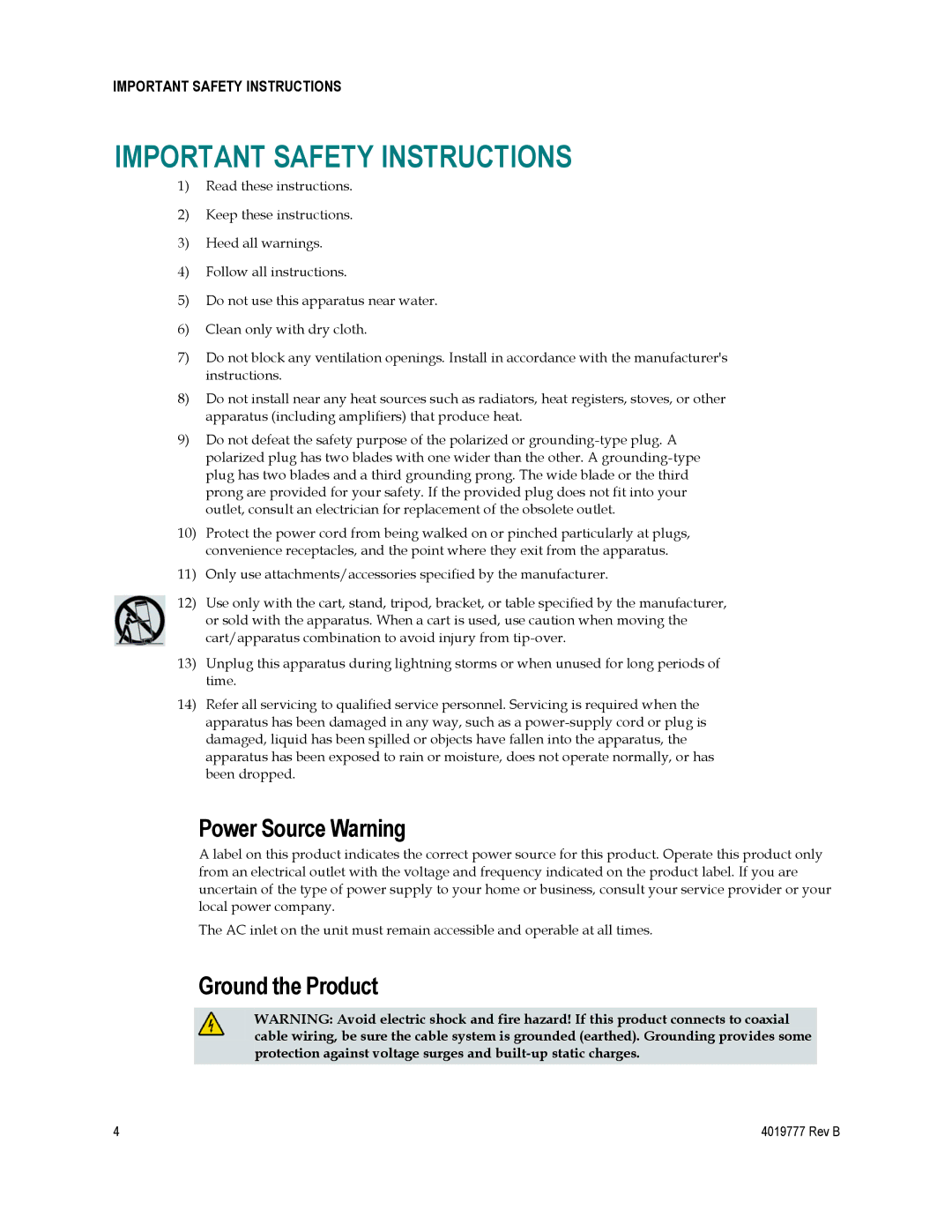 Cisco Systems DPQ3212 important safety instructions Power Source Warning, Ground the Product 