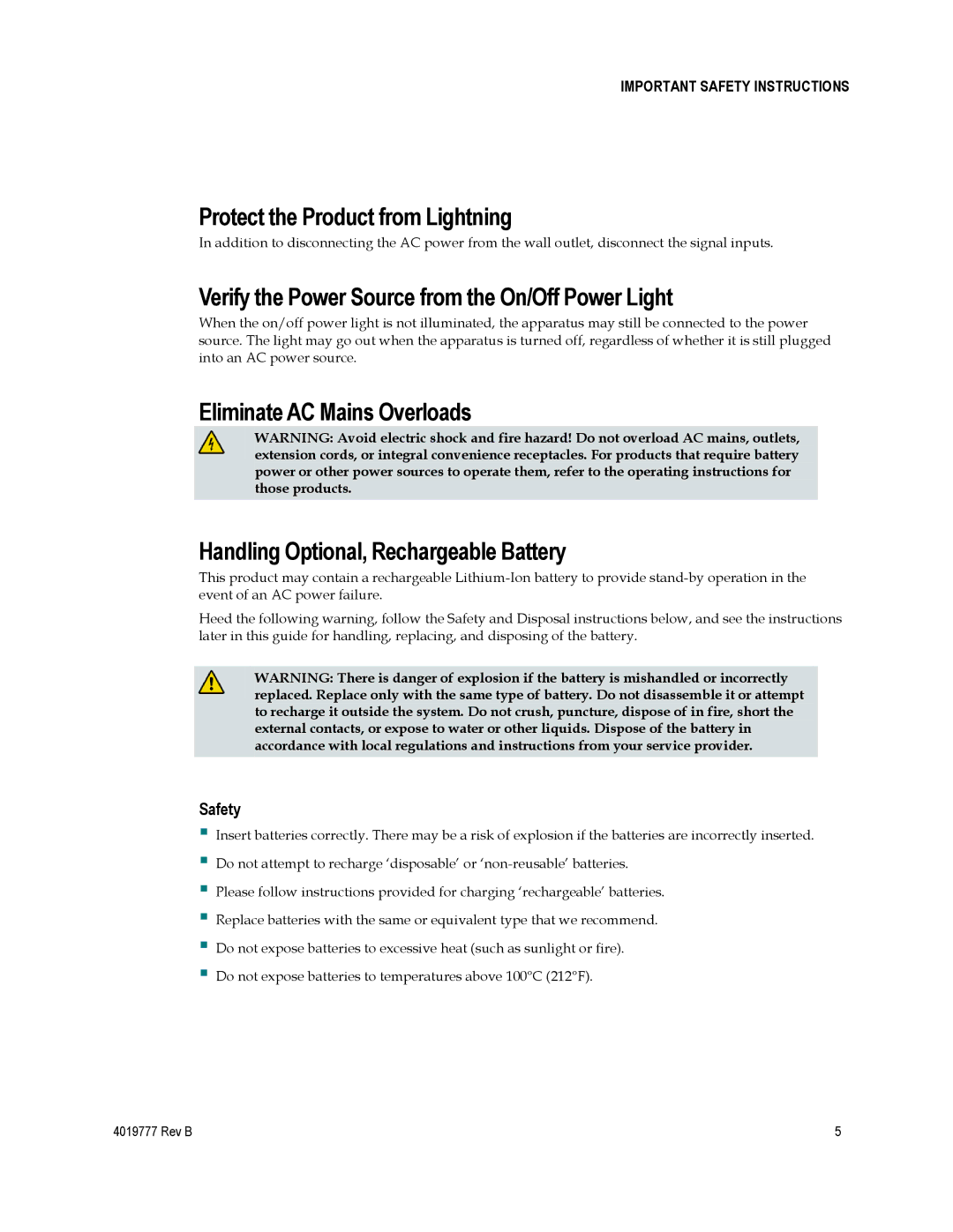 Cisco Systems DPQ3212 Protect the Product from Lightning, Verify the Power Source from the On/Off Power Light, Safety 