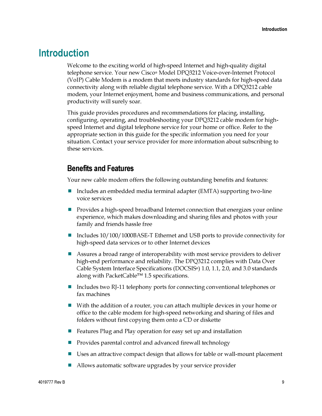 Cisco Systems DPQ3212 important safety instructions Introduction, Benefits and Features 