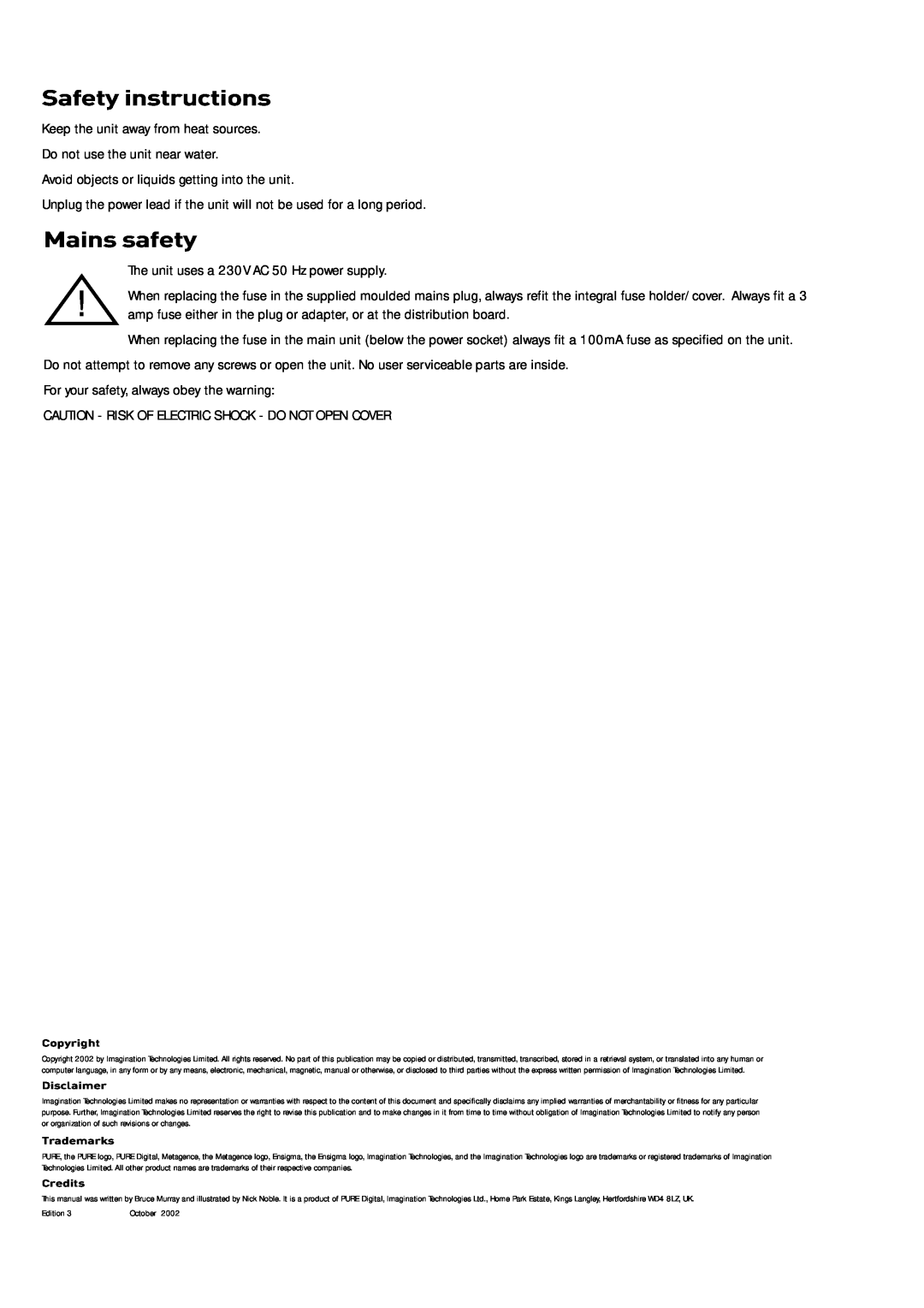 Cisco Systems DRX-701ES manual Safety instructions, Mains safety, Copyright, Disclaimer, Trademarks, Credits 