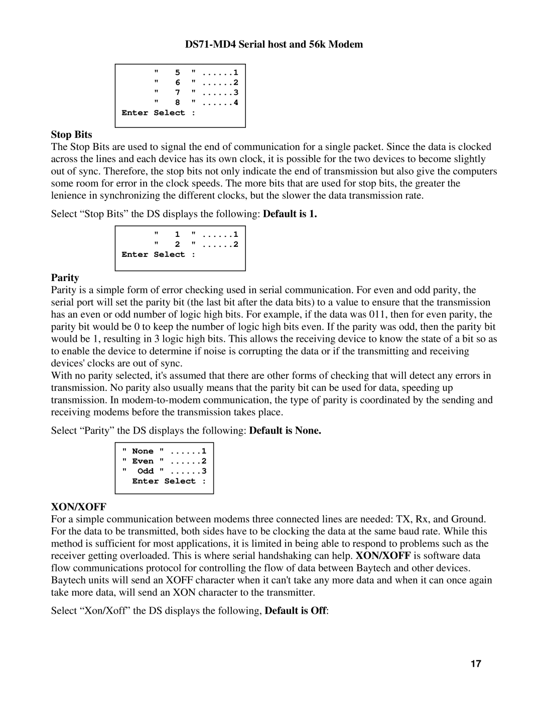 Cisco Systems DS Series, DS71-MD4 manual Stop Bits, Parity 