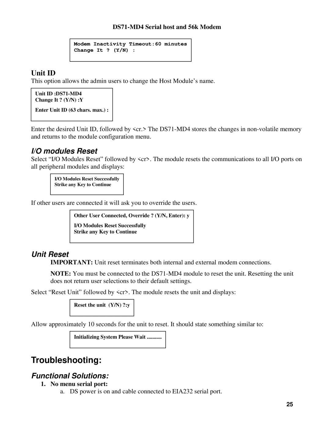 Cisco Systems DS Series, DS71-MD4 manual Troubleshooting, Unit ID, Modules Reset, Unit Reset, Functional Solutions 