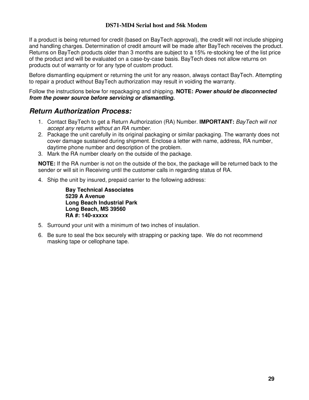 Cisco Systems DS Series, DS71-MD4 manual Return Authorization Process 