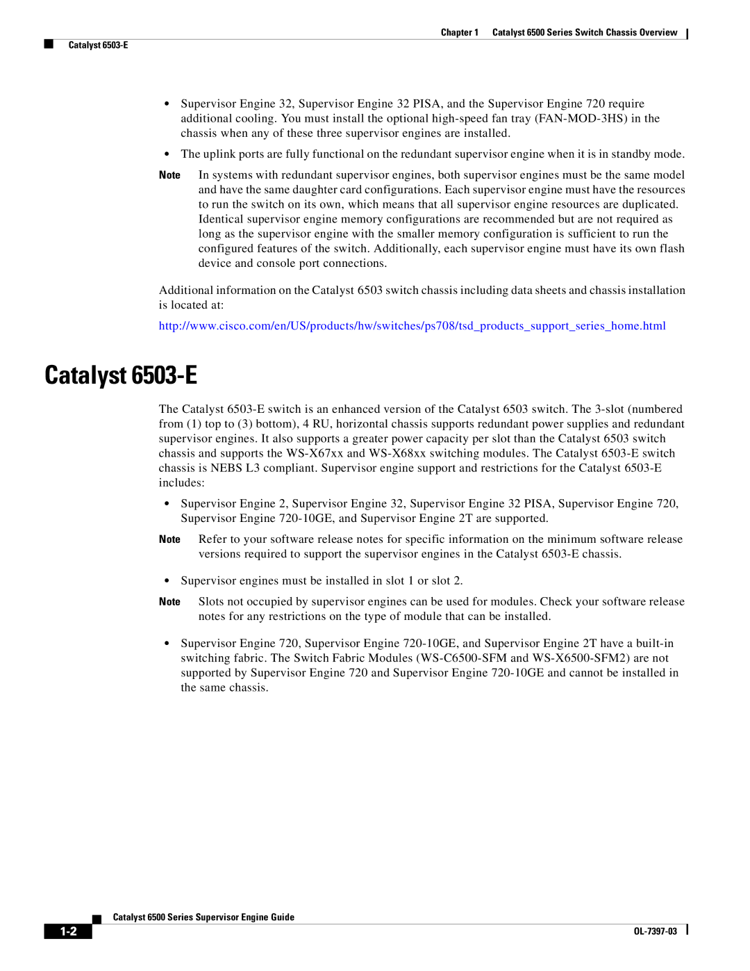 Cisco Systems DSN09EVS720ACK9 manual Catalyst 6503-E 