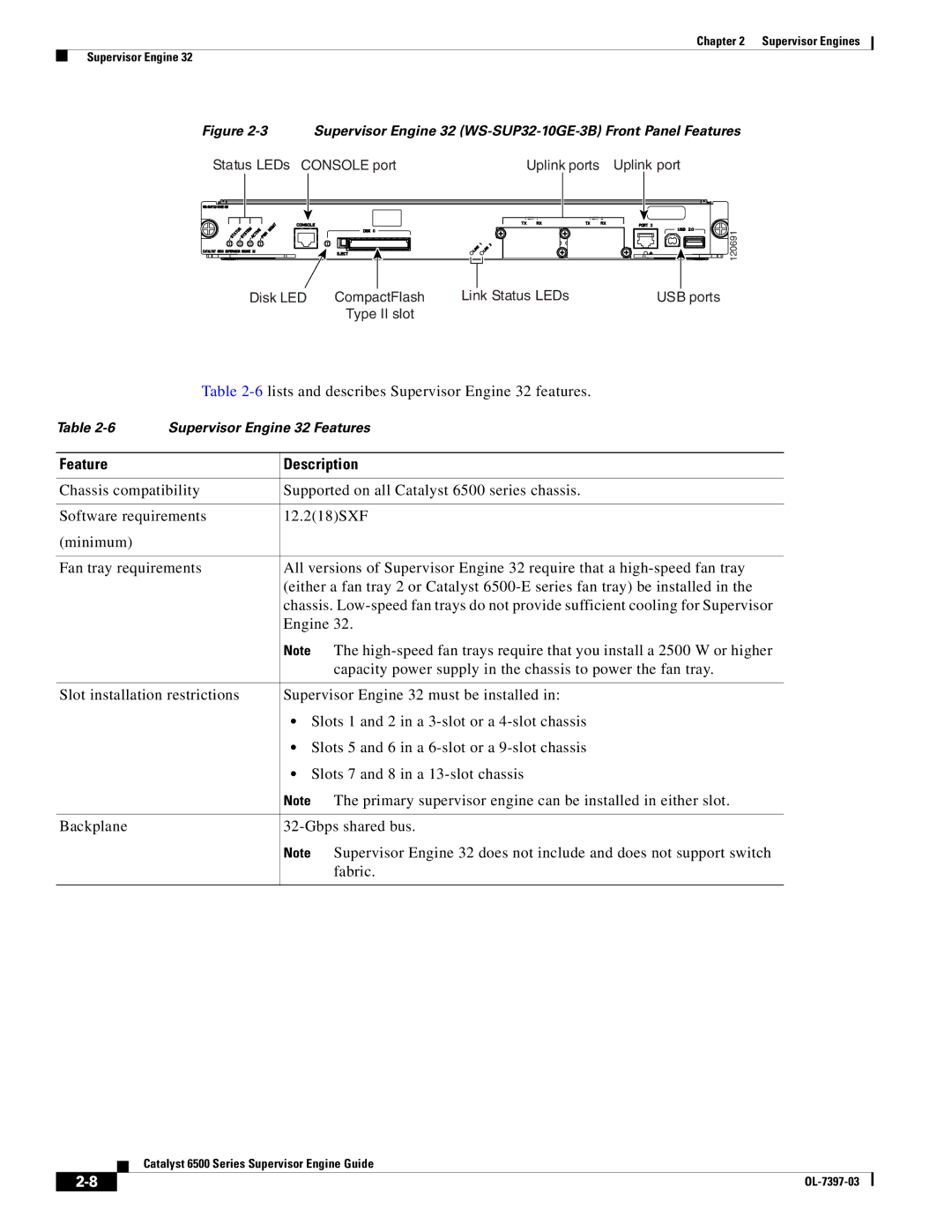 Cisco Systems DSN09EVS720ACK9 manual 6lists and describes Supervisor Engine 32 features 