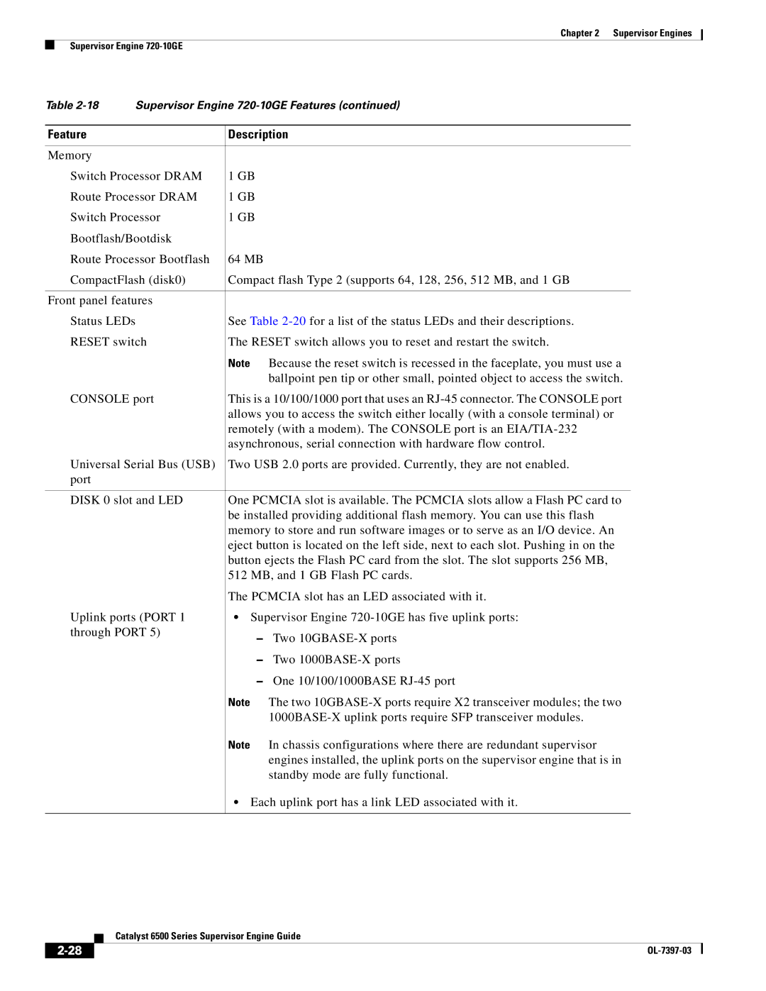 Cisco Systems DSN09EVS720ACK9 manual Supervisor Engine 720-10GE Features 