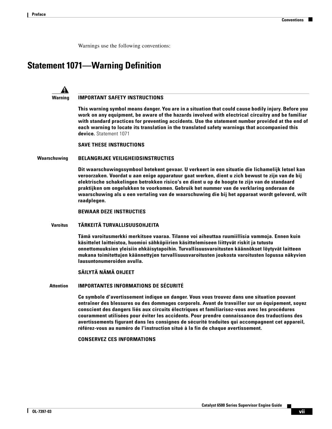 Cisco Systems DSN09EVS720ACK9 manual Statement 1071-Warning Definition, Bewaar Deze Instructies 