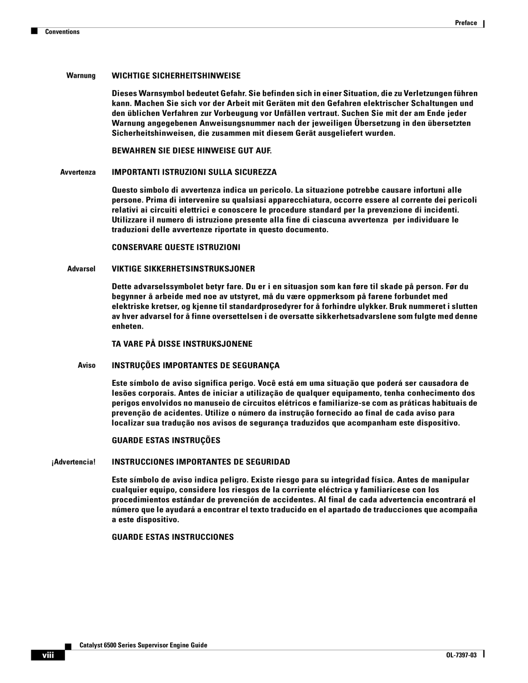 Cisco Systems DSN09EVS720ACK9 manual Warnung Wichtige Sicherheitshinweise, Avvertenza Importanti Istruzioni Sulla Sicurezza 