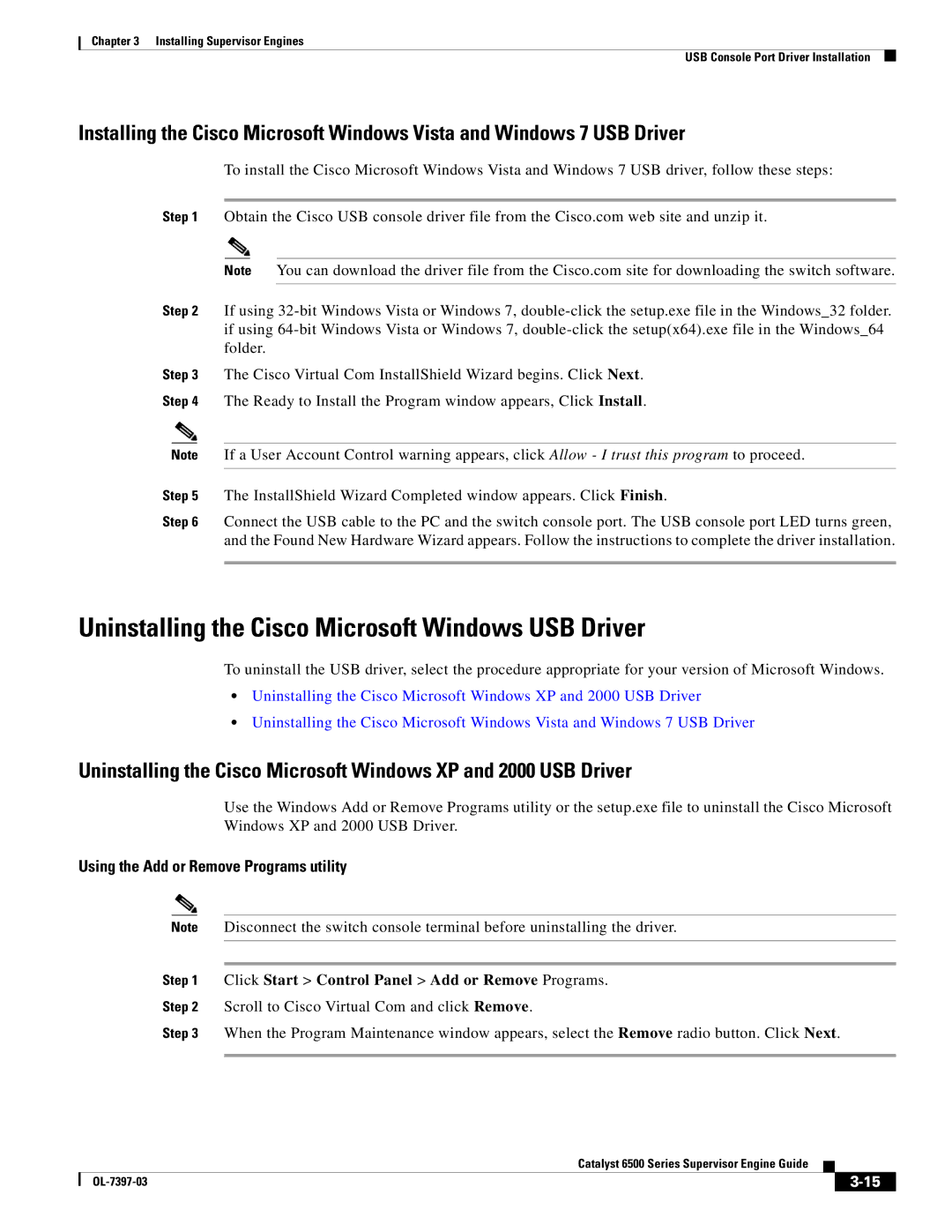 Cisco Systems DSN09EVS720ACK9 manual Uninstalling the Cisco Microsoft Windows USB Driver 