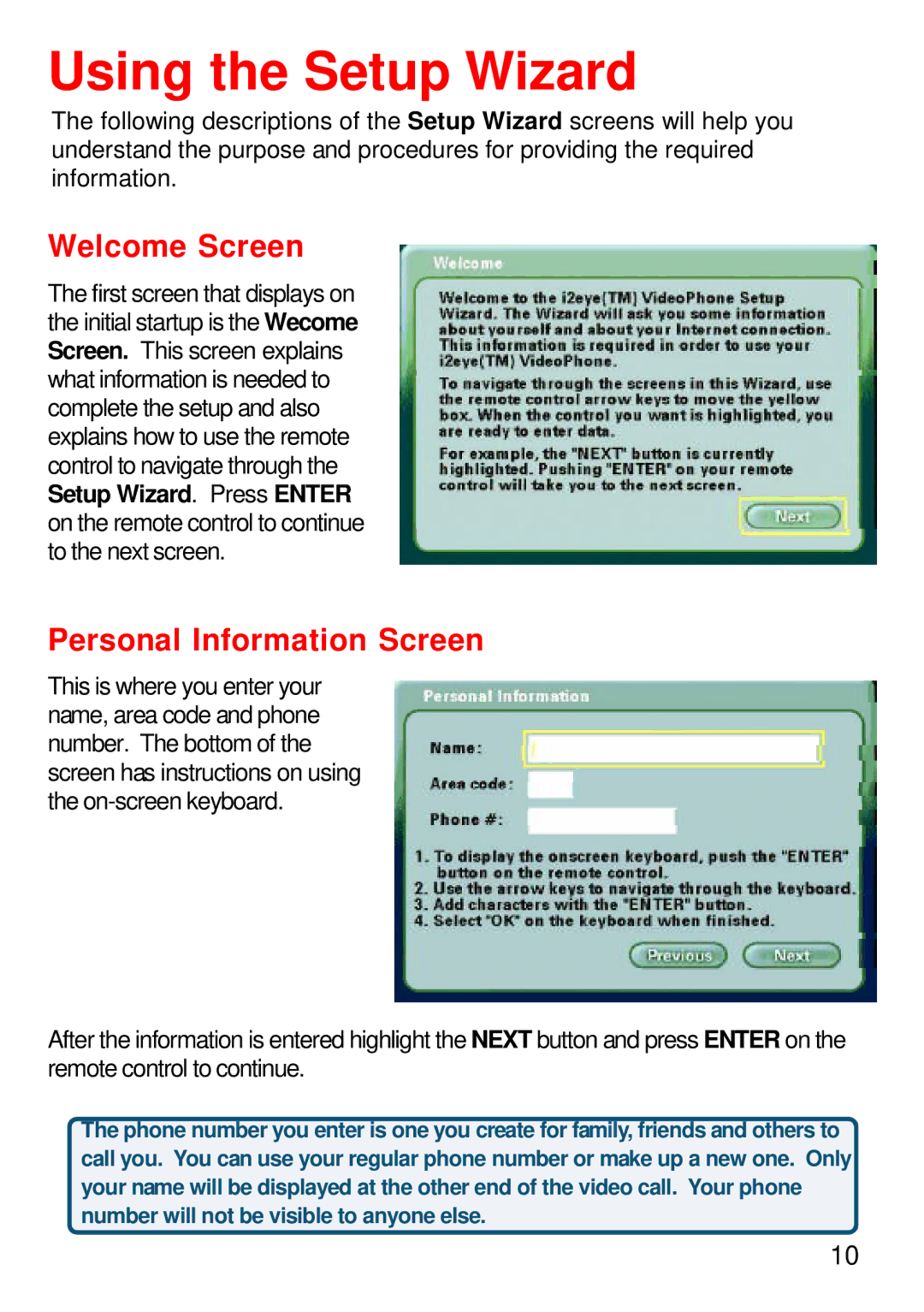 Cisco Systems DVC-1000 manual Using the Setup Wizard, Welcome Screen, Personal Information Screen 