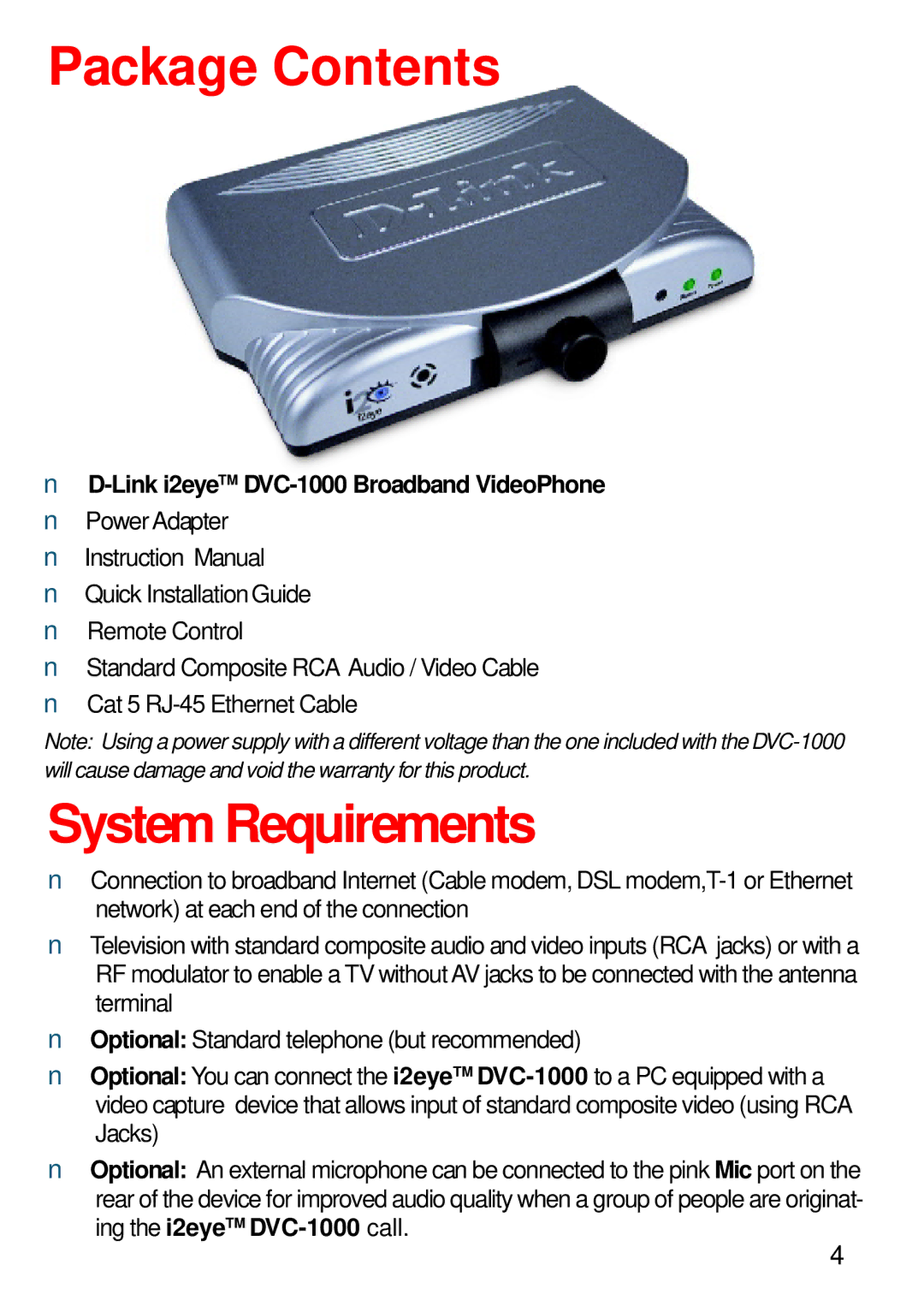 Cisco Systems DVC-1000 manual Package Contents, System Requirements 