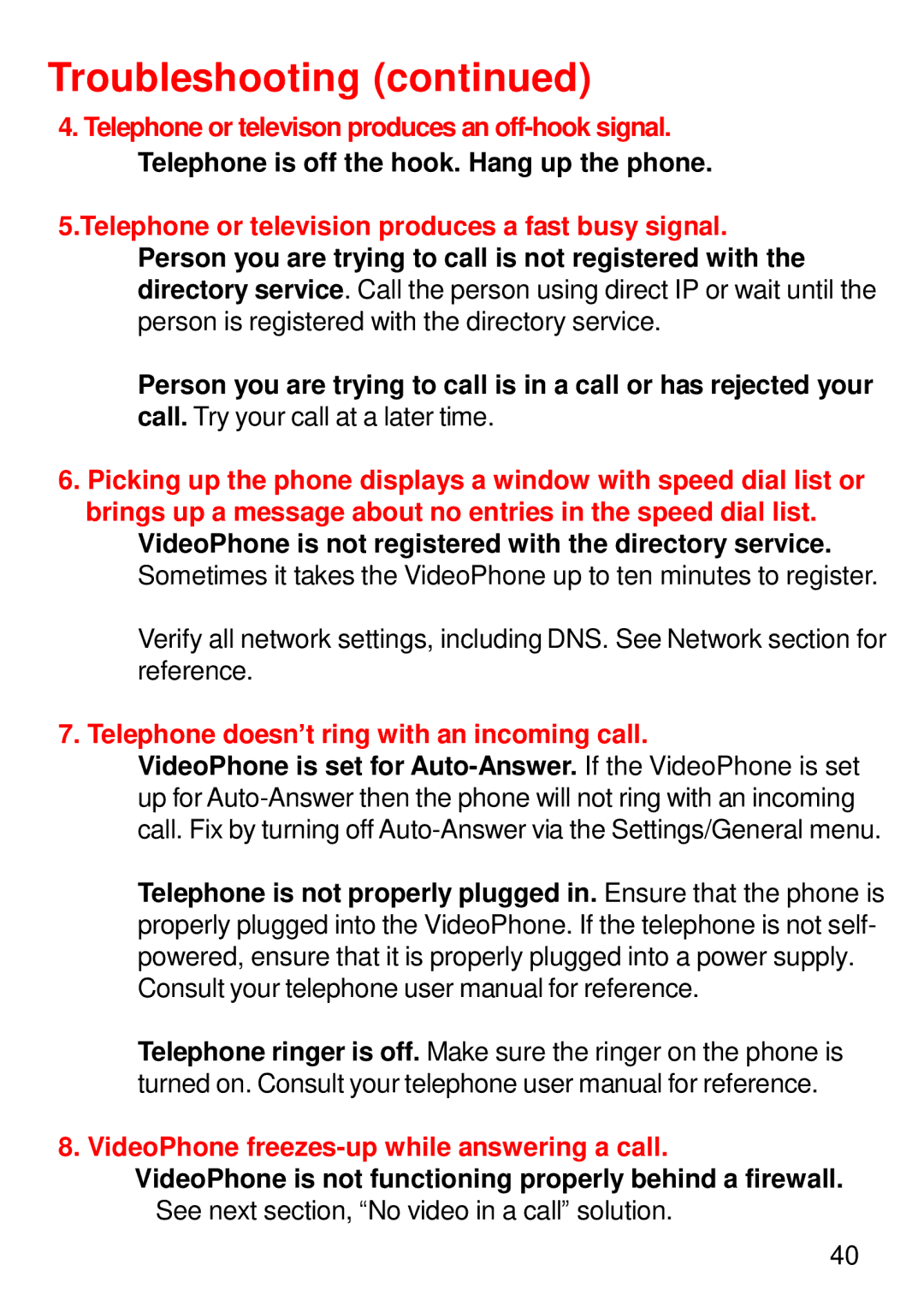 Cisco Systems DVC-1000 manual Troubleshooting, Telephone doesn’t ring with an incoming call 