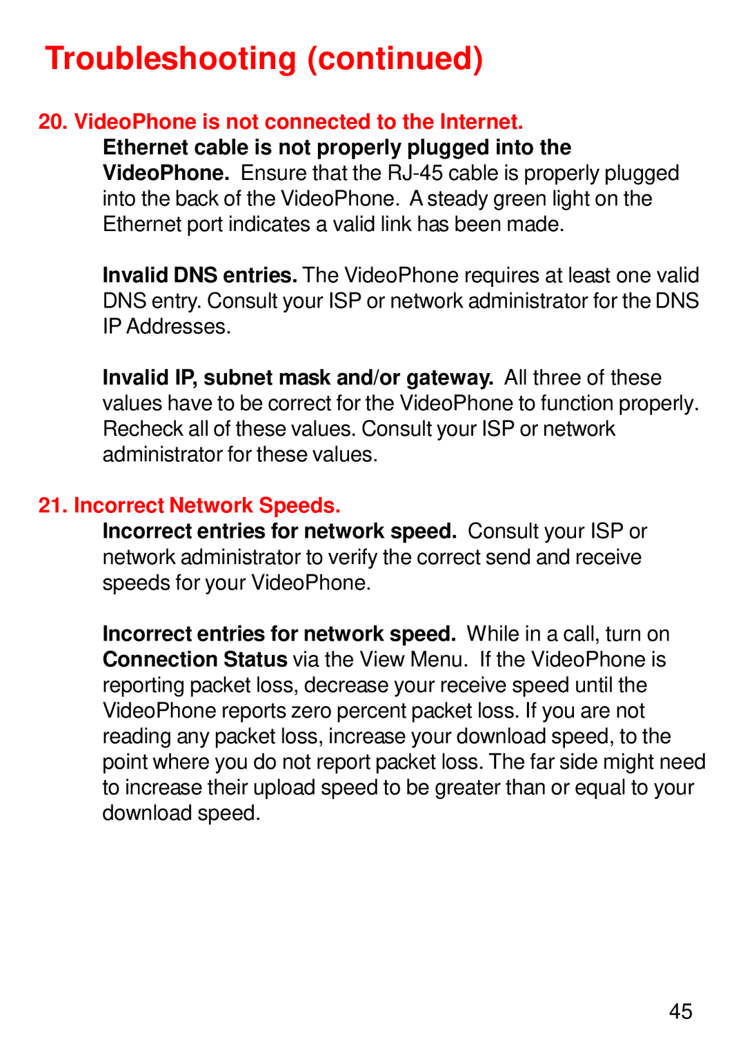 Cisco Systems DVC-1000 manual Incorrect Network Speeds 