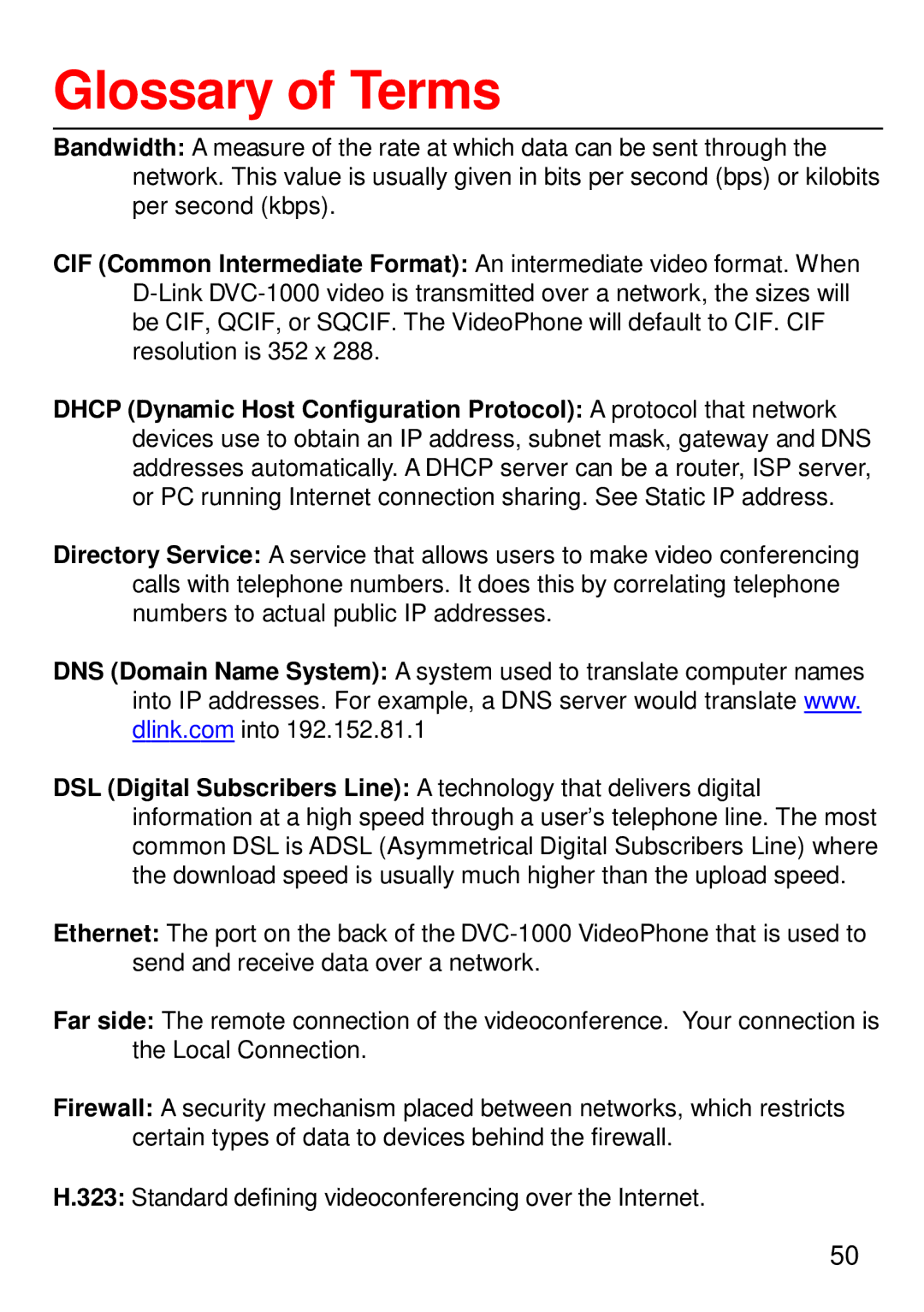 Cisco Systems DVC-1000 manual Glossary of Terms 